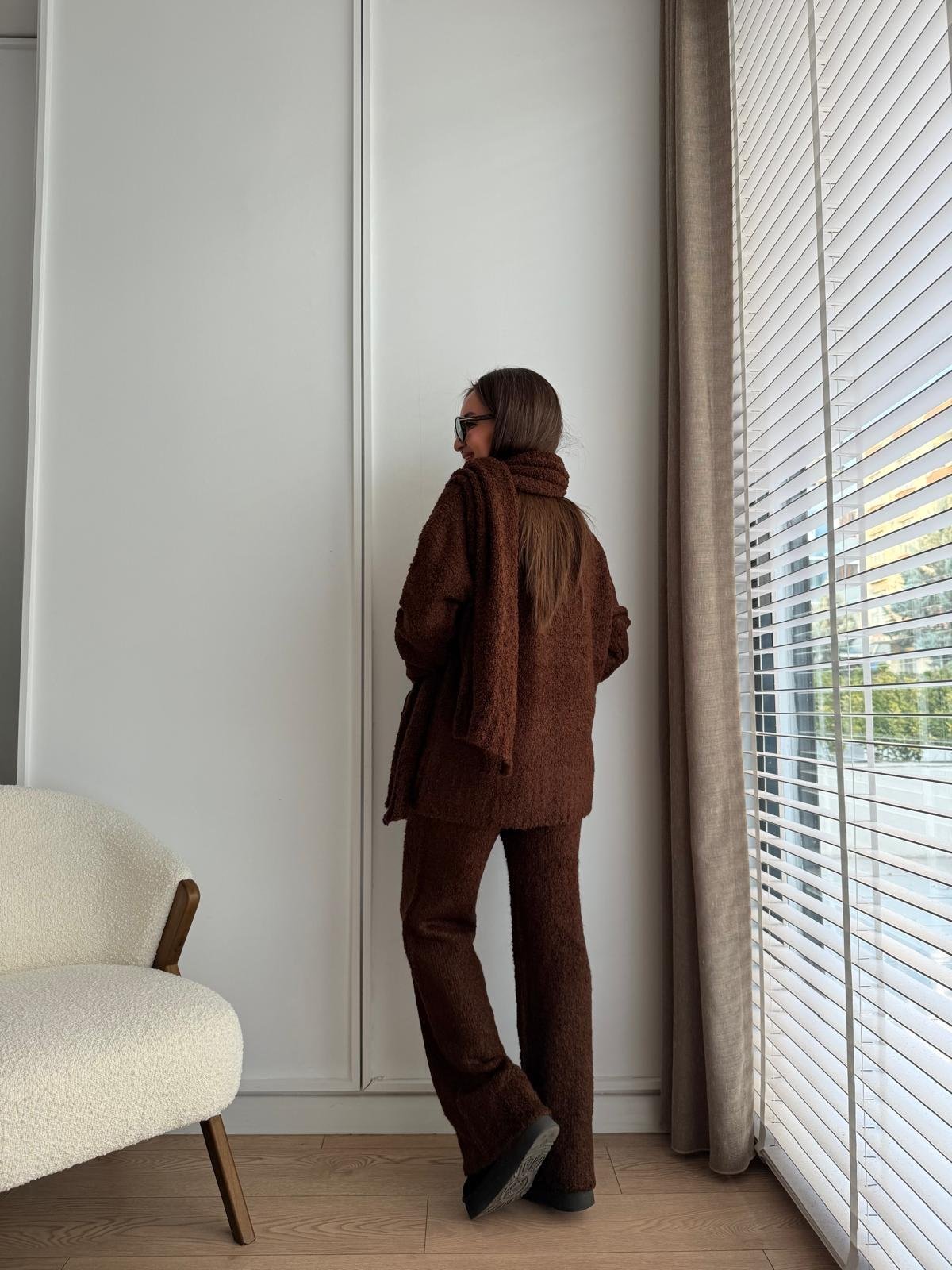 Kahve rengi Yumoş Triko Üçlü Takım 5083