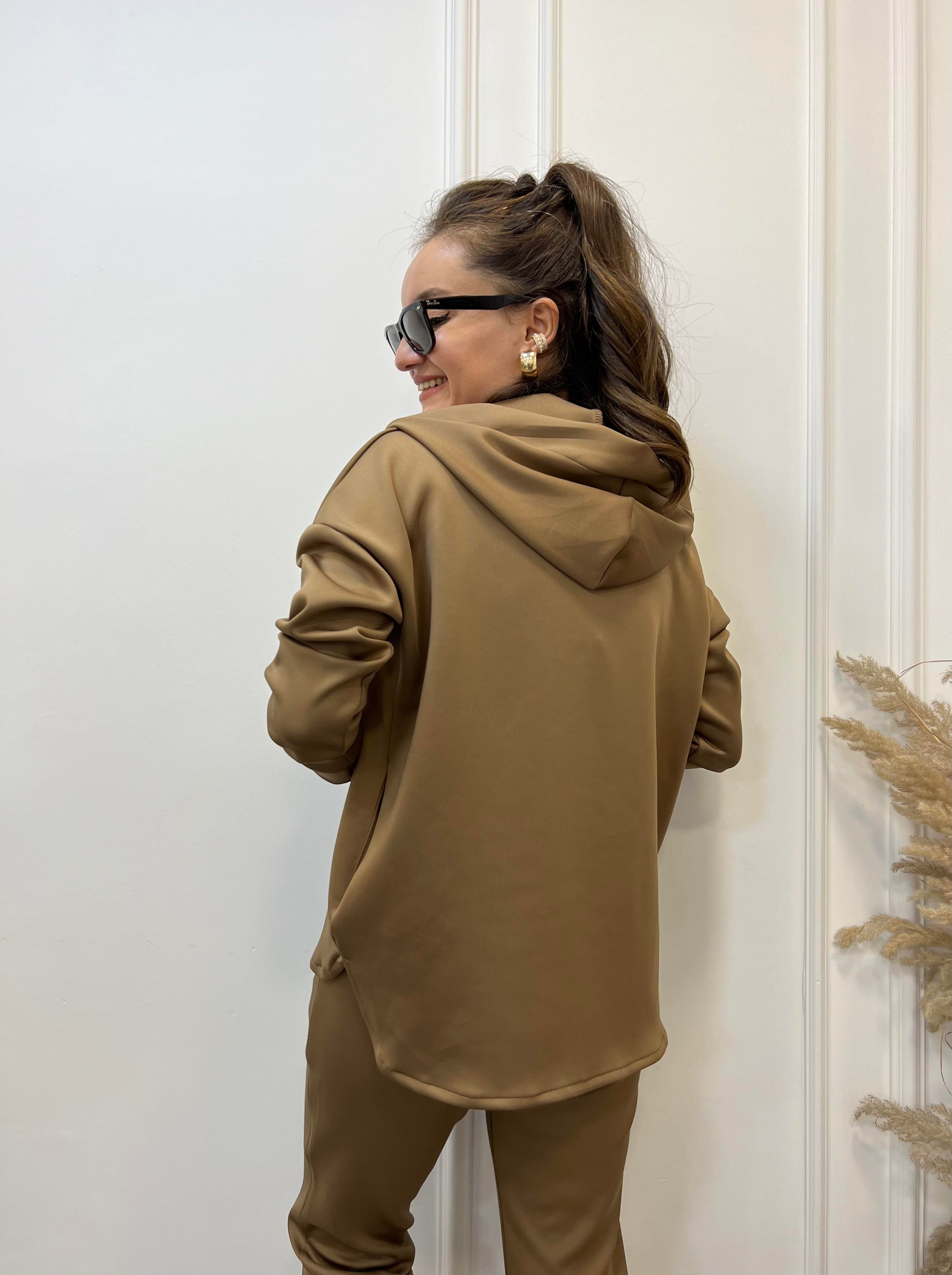 Kahve Scuba Kumaş Kapüşonlu Sweatshirt 1001