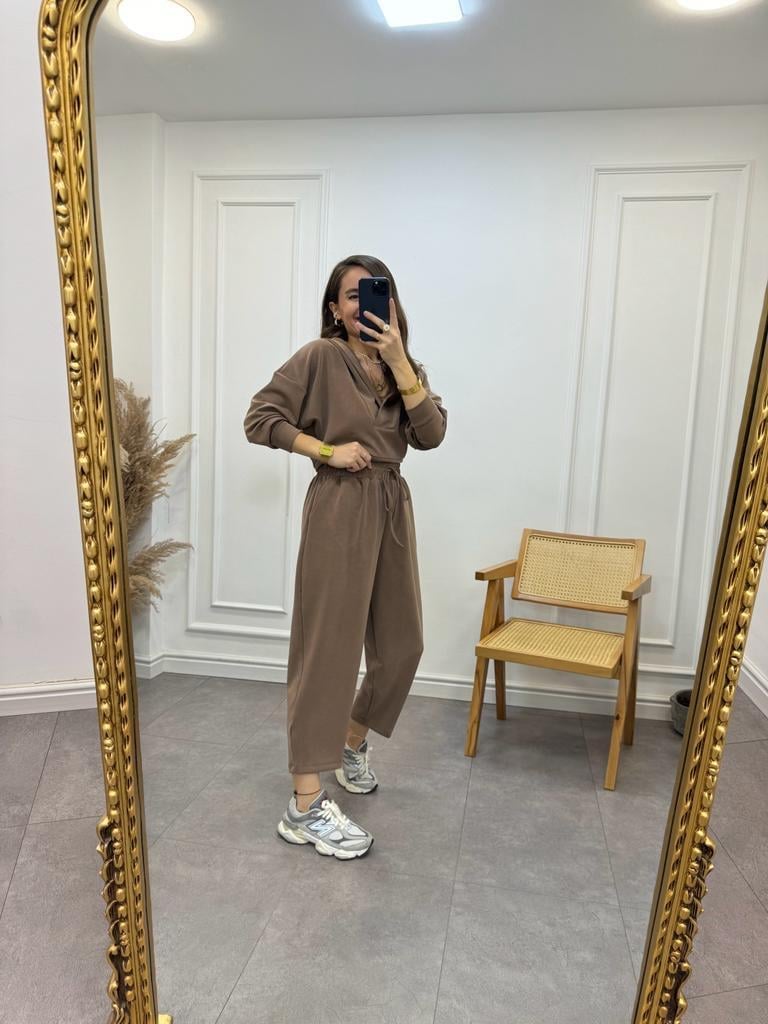 Kahverengi Özel Seri İthal Modal Kumaş Pantolon Sweat Takım 50916