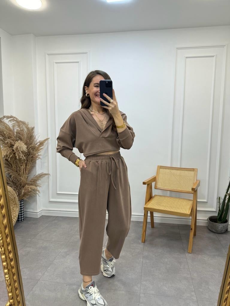 Kahverengi Özel Seri İthal Modal Kumaş Pantolon Sweat Takım 50916