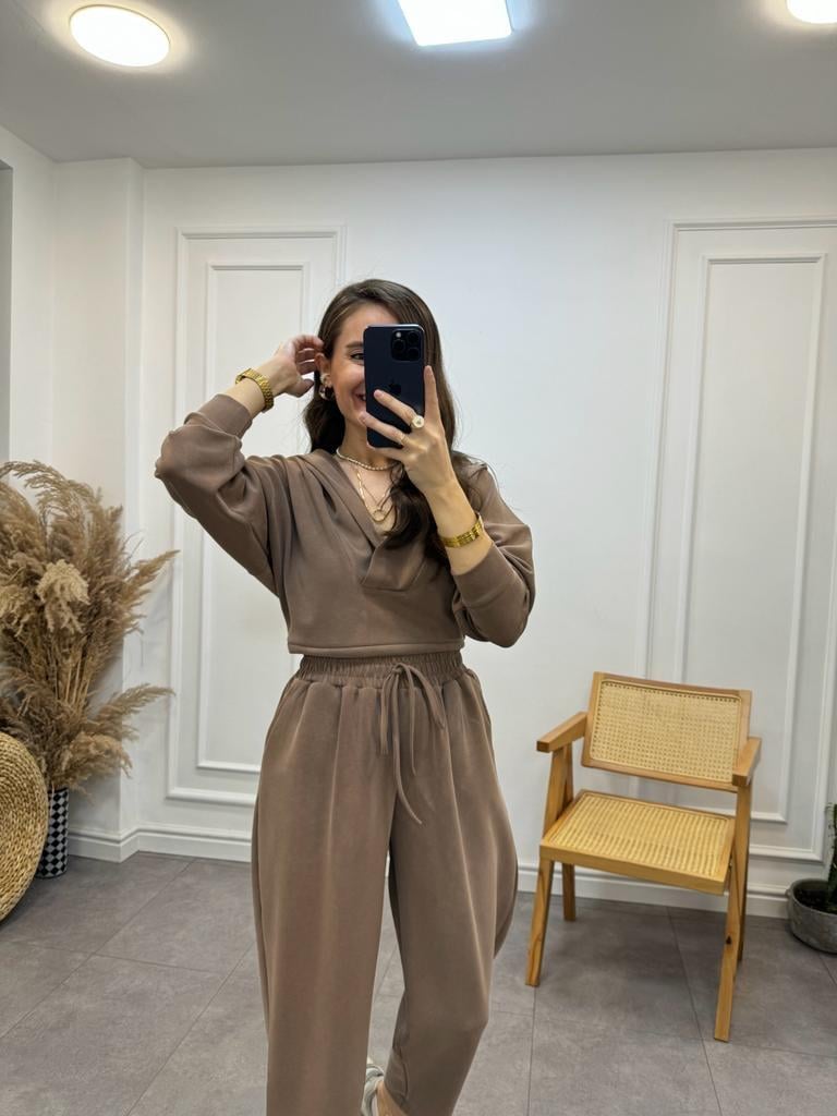 Kahverengi Özel Seri İthal Modal Kumaş Pantolon Sweat Takım 50916
