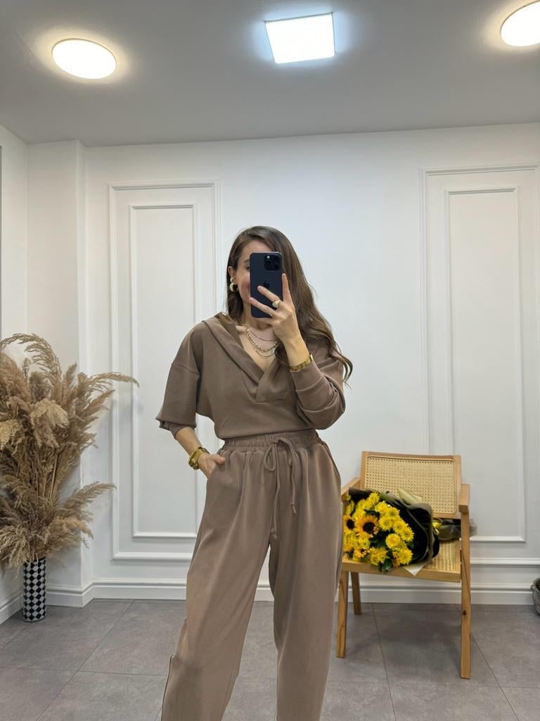 Kahverengi Özel Seri İthal Modal Kumaş Pantolon Sweat Takım 50916