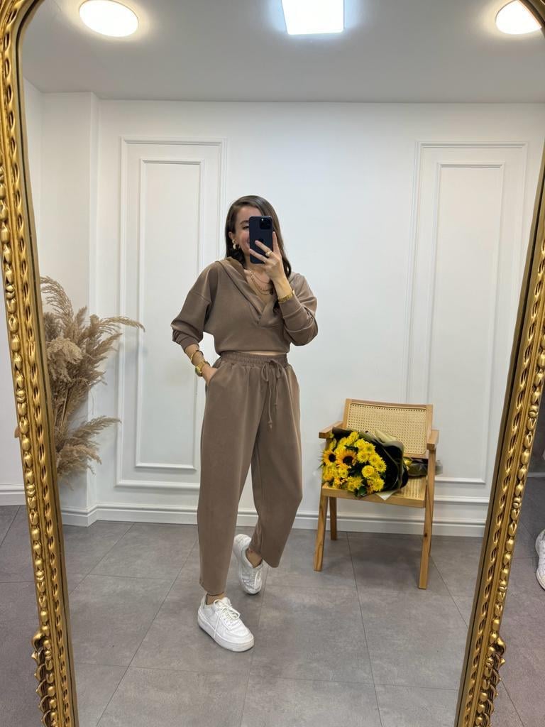 Kahverengi Özel Seri İthal Modal Kumaş Pantolon Sweat Takım 50916