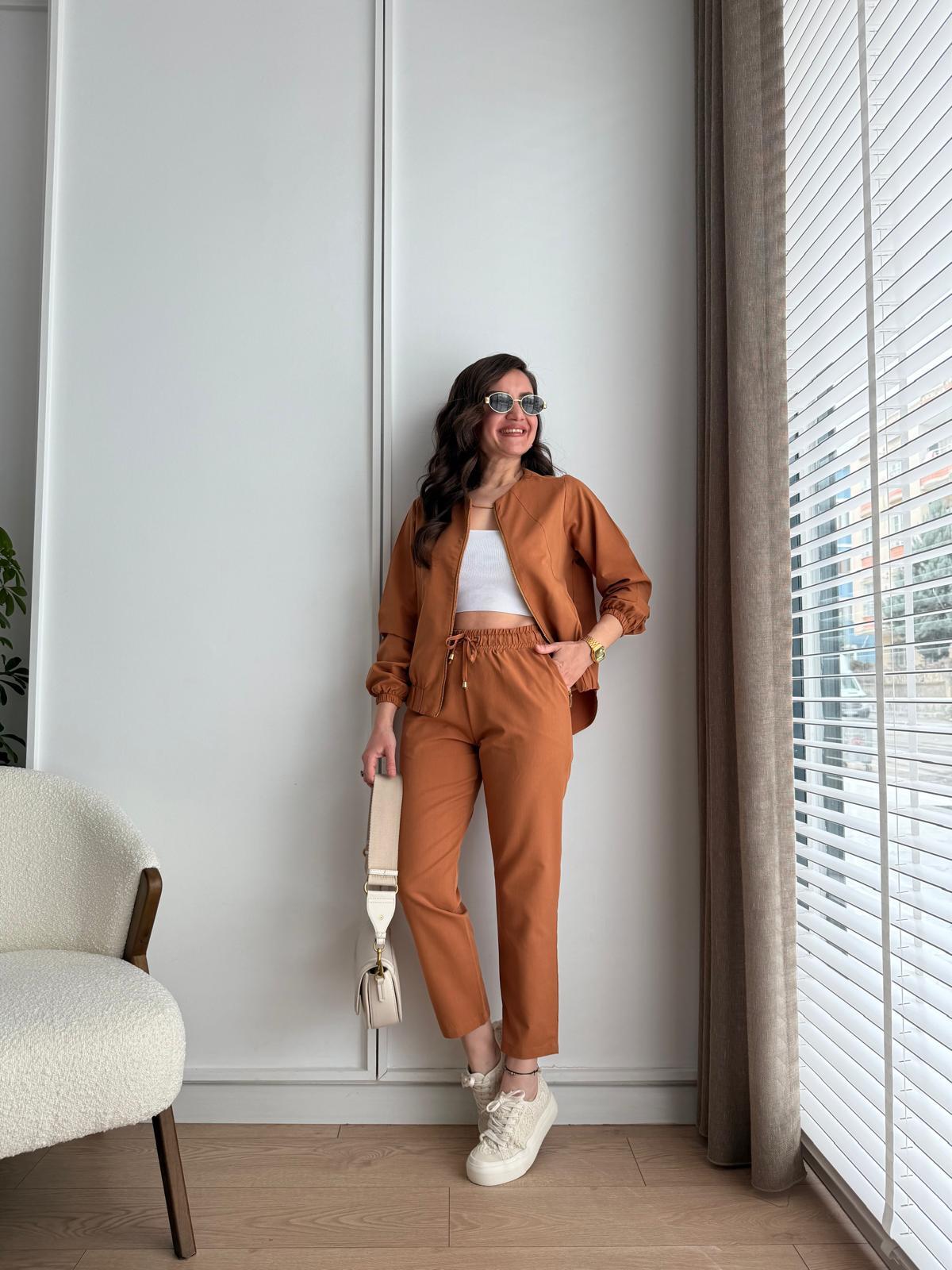 Kiremit Gold Fermuarlı Ceket Pantolon Takım 0331