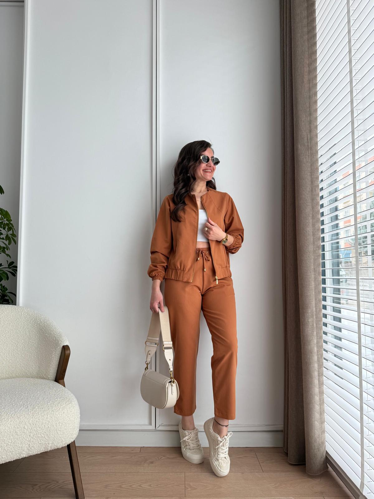Kiremit Gold Fermuarlı Ceket Pantolon Takım 0331