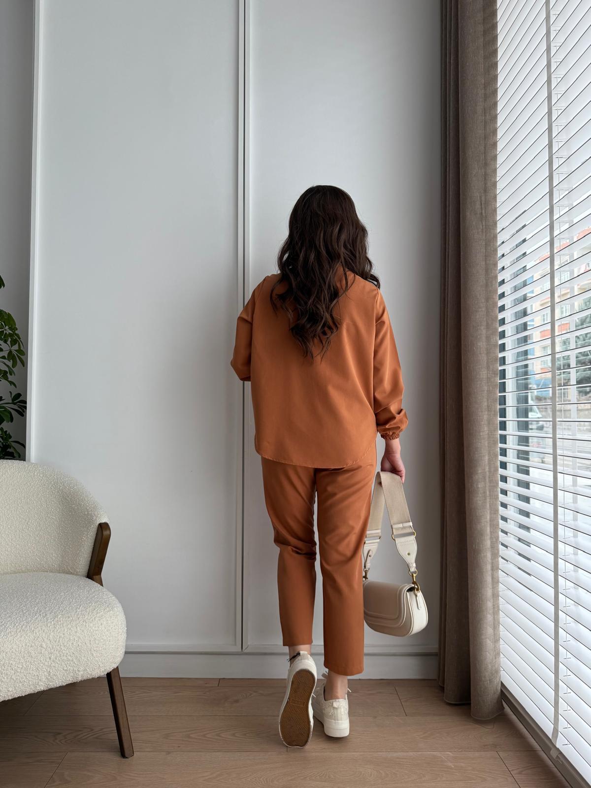 Kiremit Gold Fermuarlı Ceket Pantolon Takım 0331