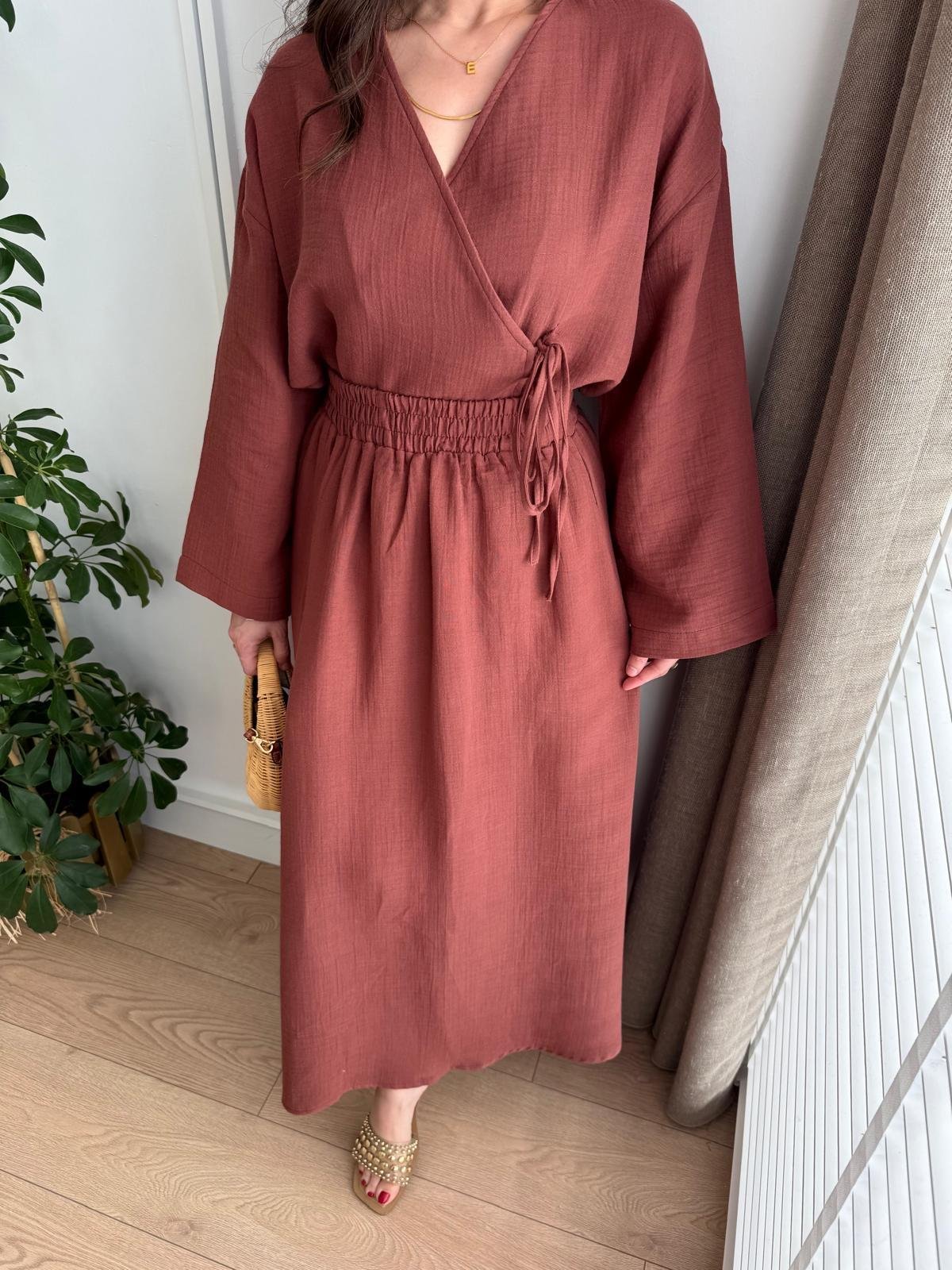Kiremit Keten Kimono Etek Takım 8717