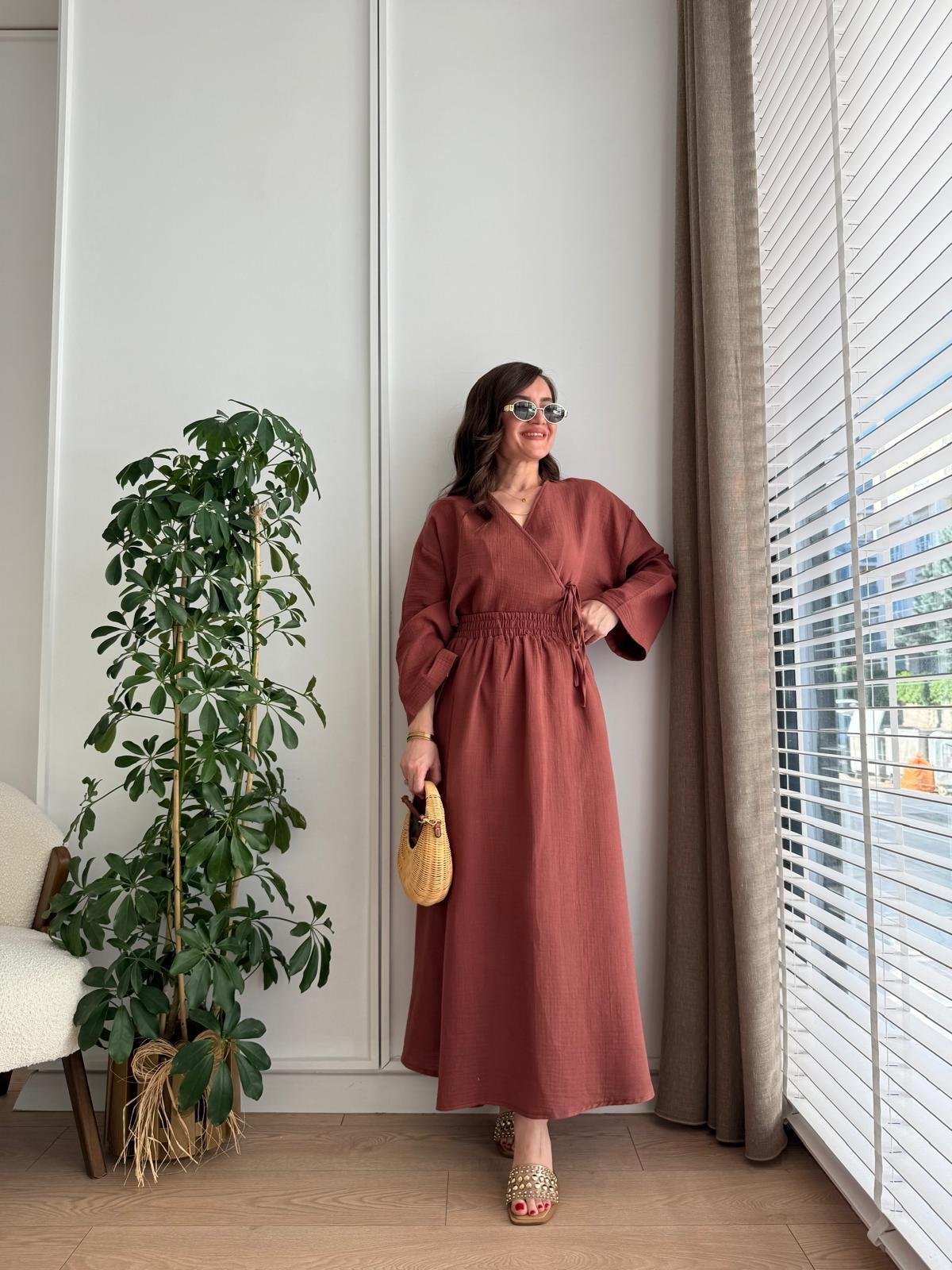 Kiremit Keten Kimono Etek Takım 8717