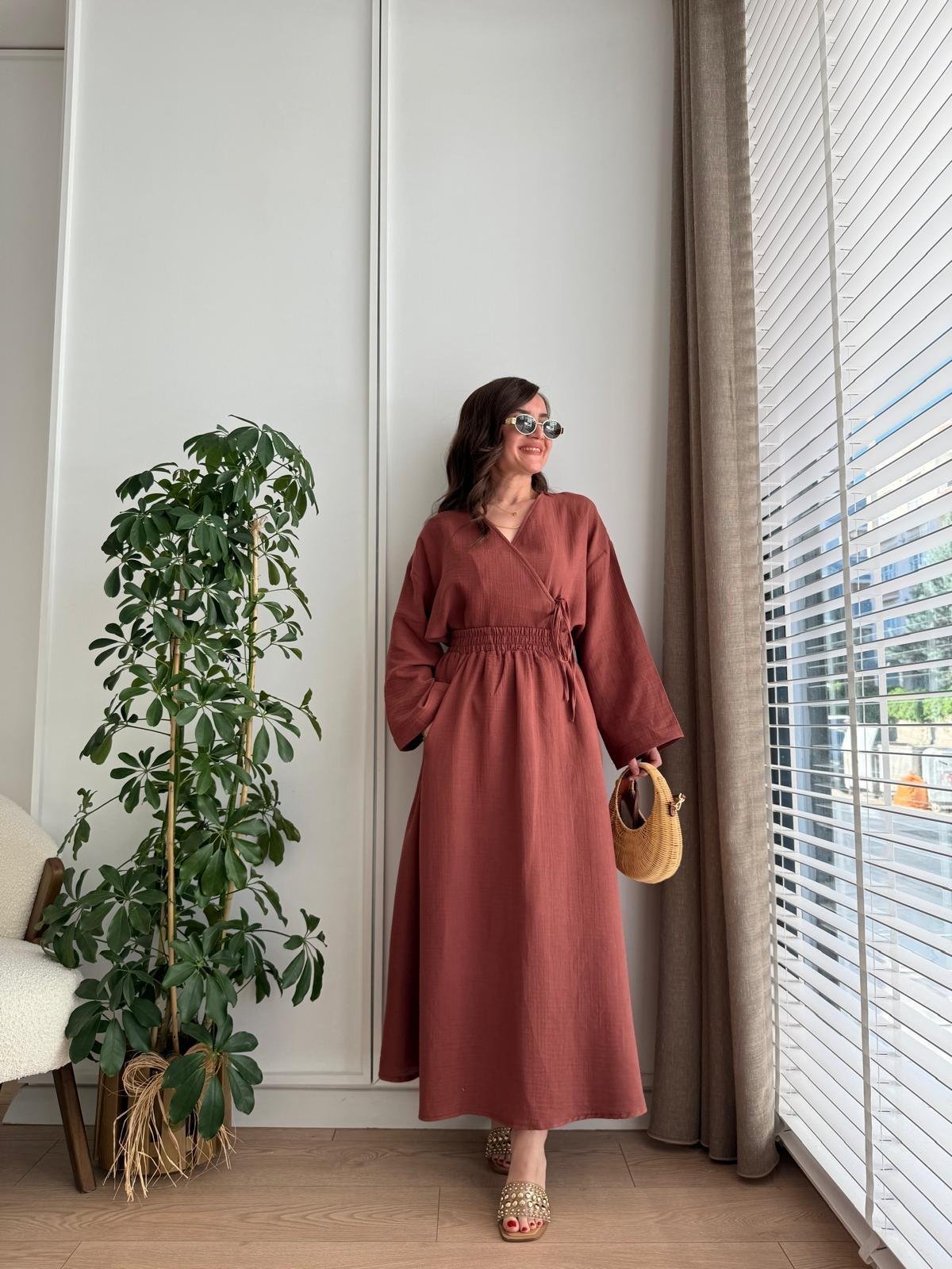 Kiremit Keten Kimono Etek Takım 8717
