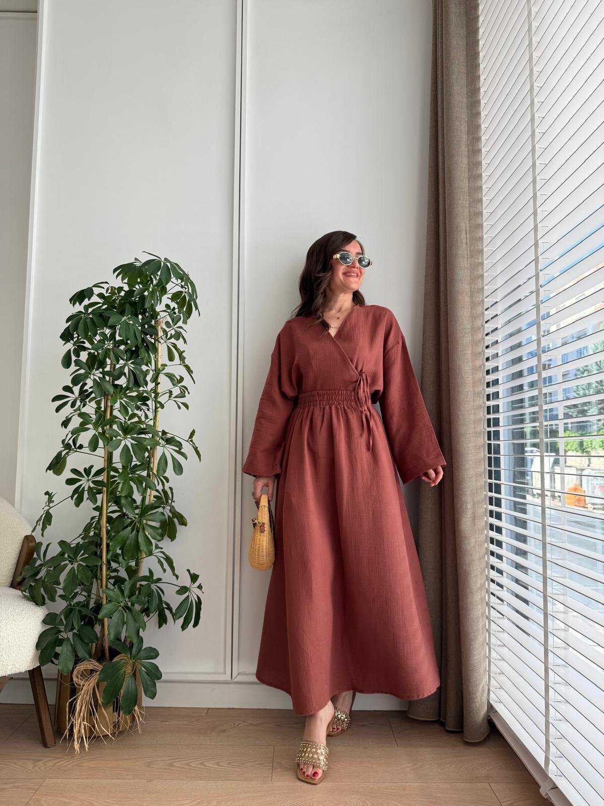 Kiremit Keten Kimono Etek Takım 8717