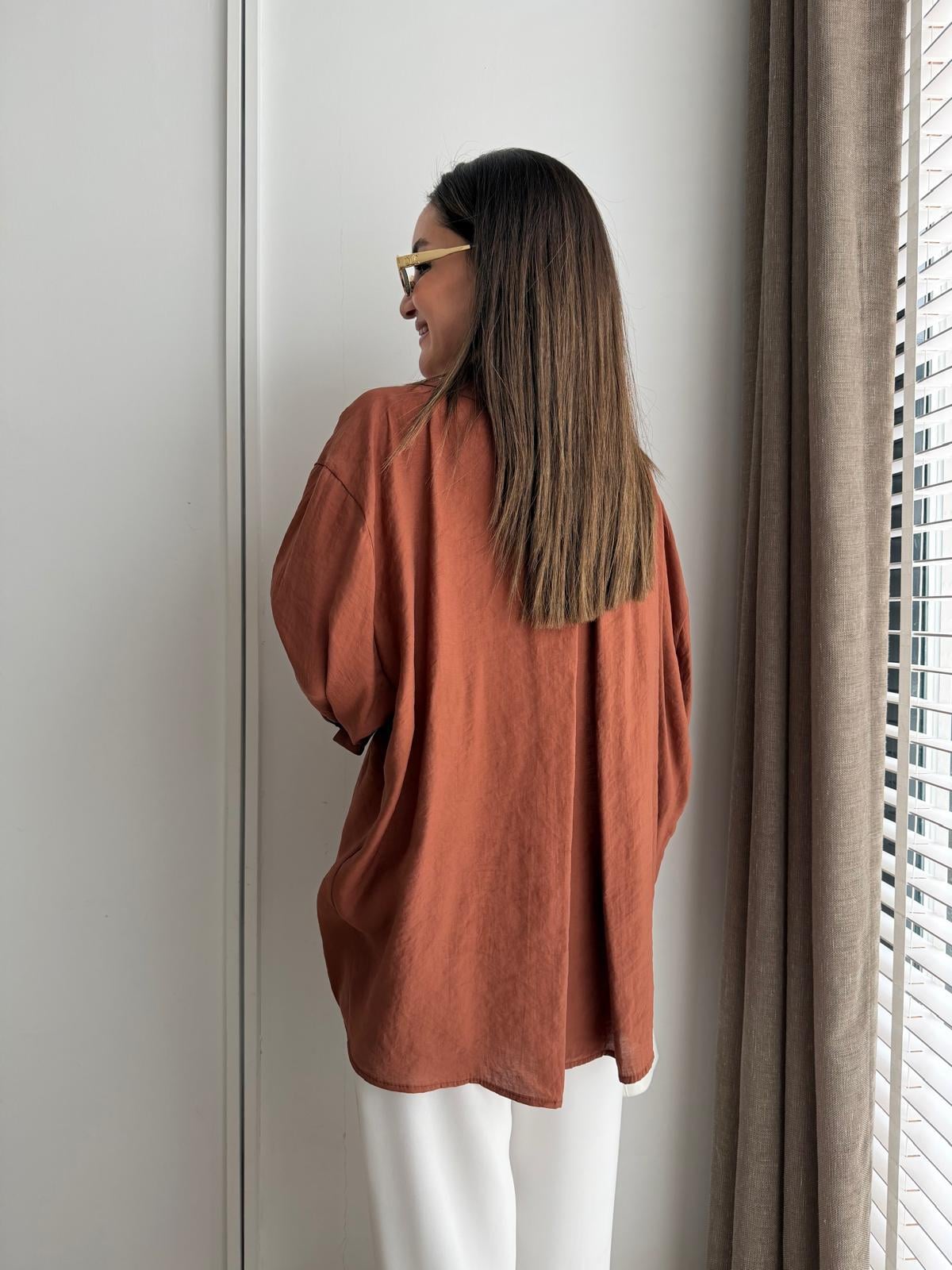 Kiremit Lüx Kalite Oversize Gömlek 4612