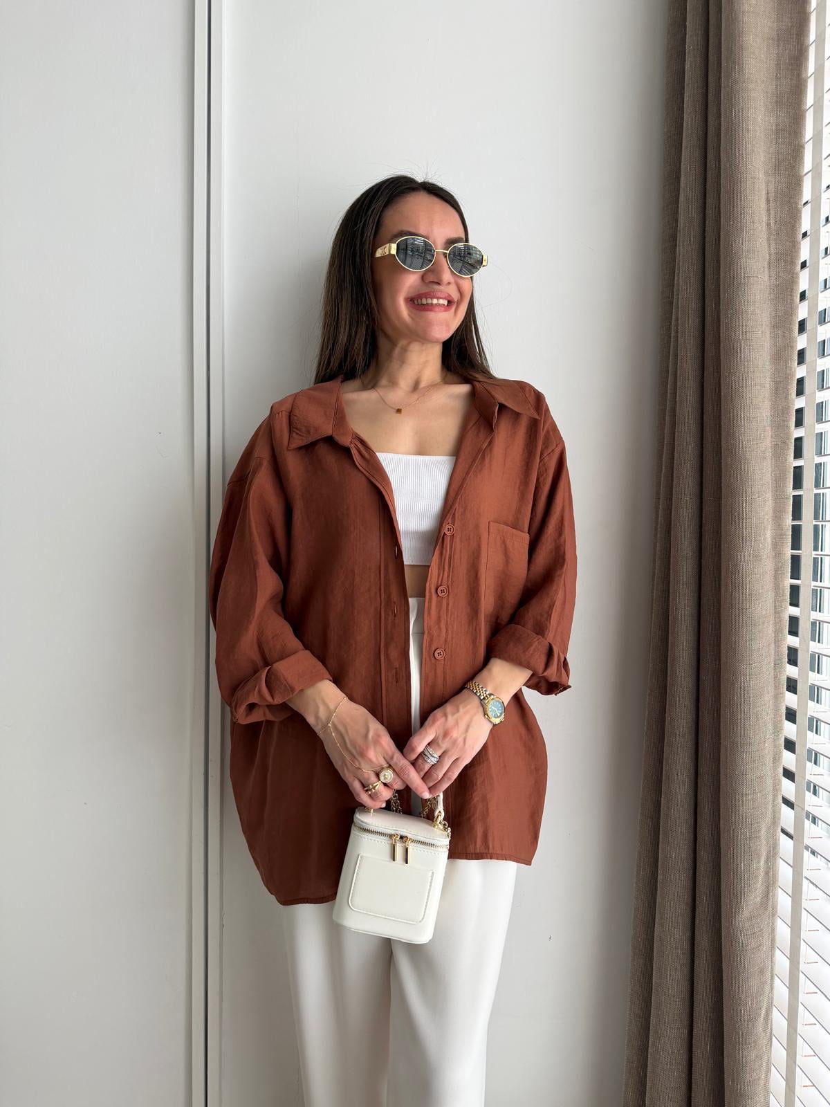 Kiremit Lüx Kalite Oversize Gömlek 4612