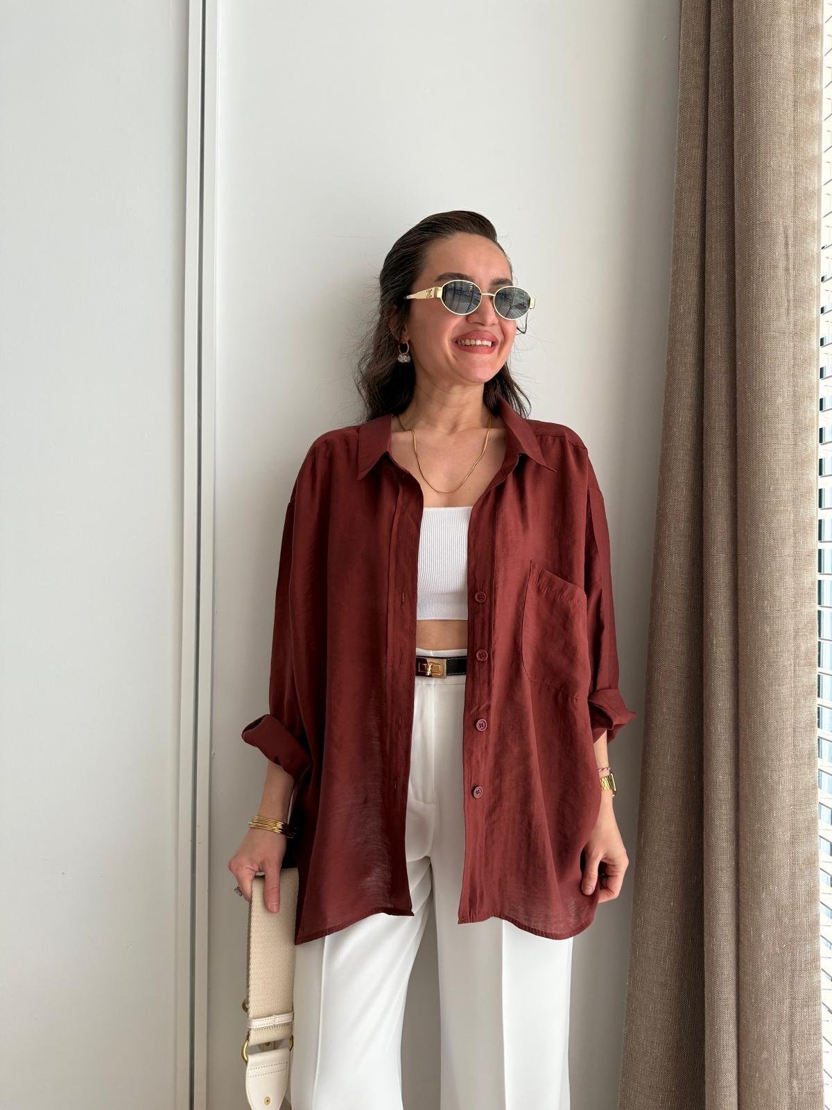 Kiremit Lüx Kalite Oversize Gömlek 4612