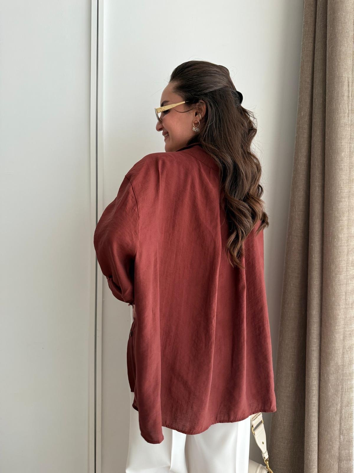 Kiremit Lüx Kalite Oversize Gömlek 4612