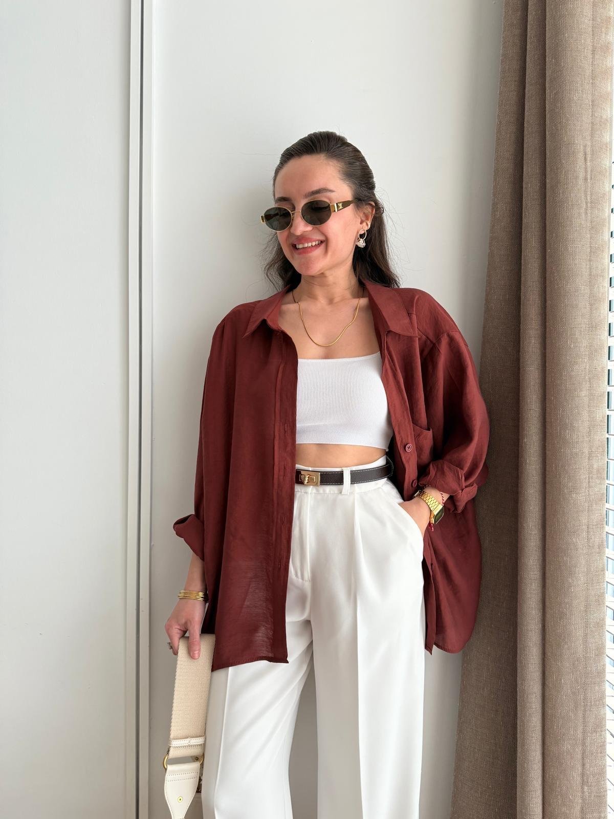 Kiremit Lüx Kalite Oversize Gömlek 4612