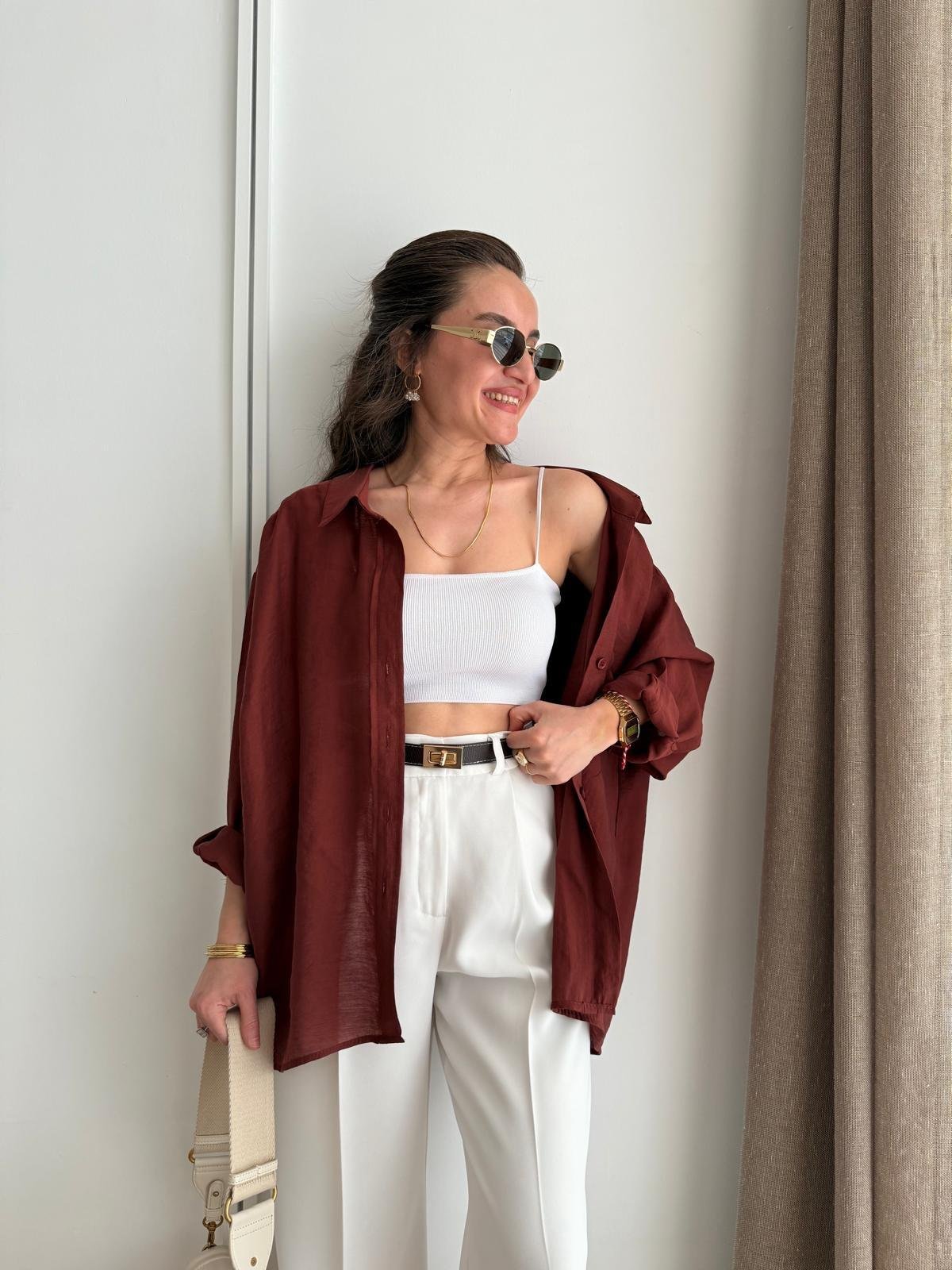 Kiremit Lüx Kalite Oversize Gömlek 4612