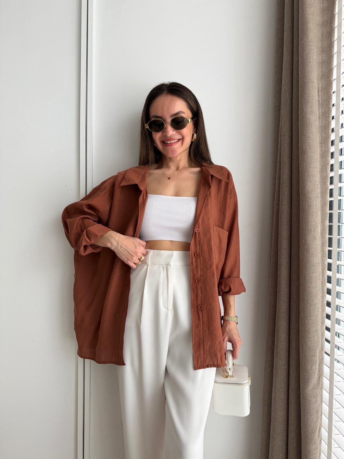 Kiremit Lüx Kalite Oversize Gömlek 4612