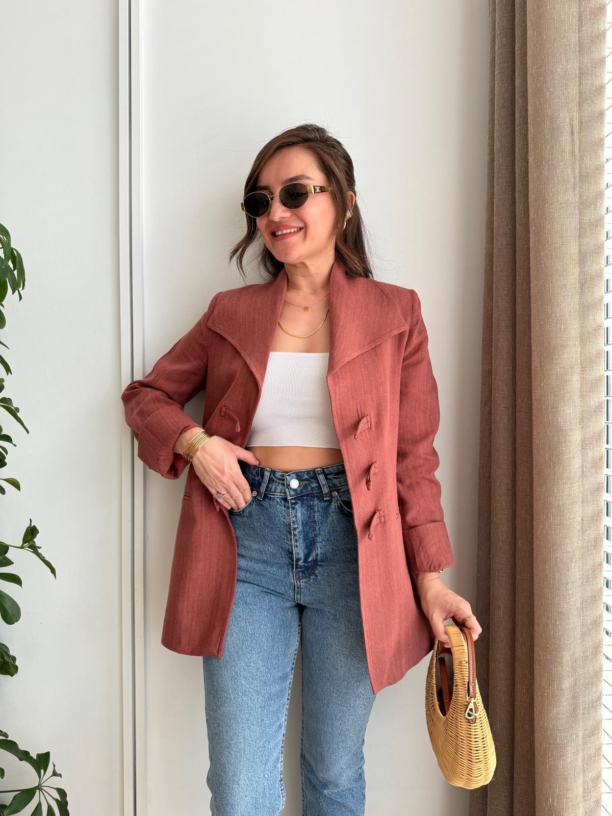 Kiremit Mendil Yaka Biyeli Blazer Ceket 7517