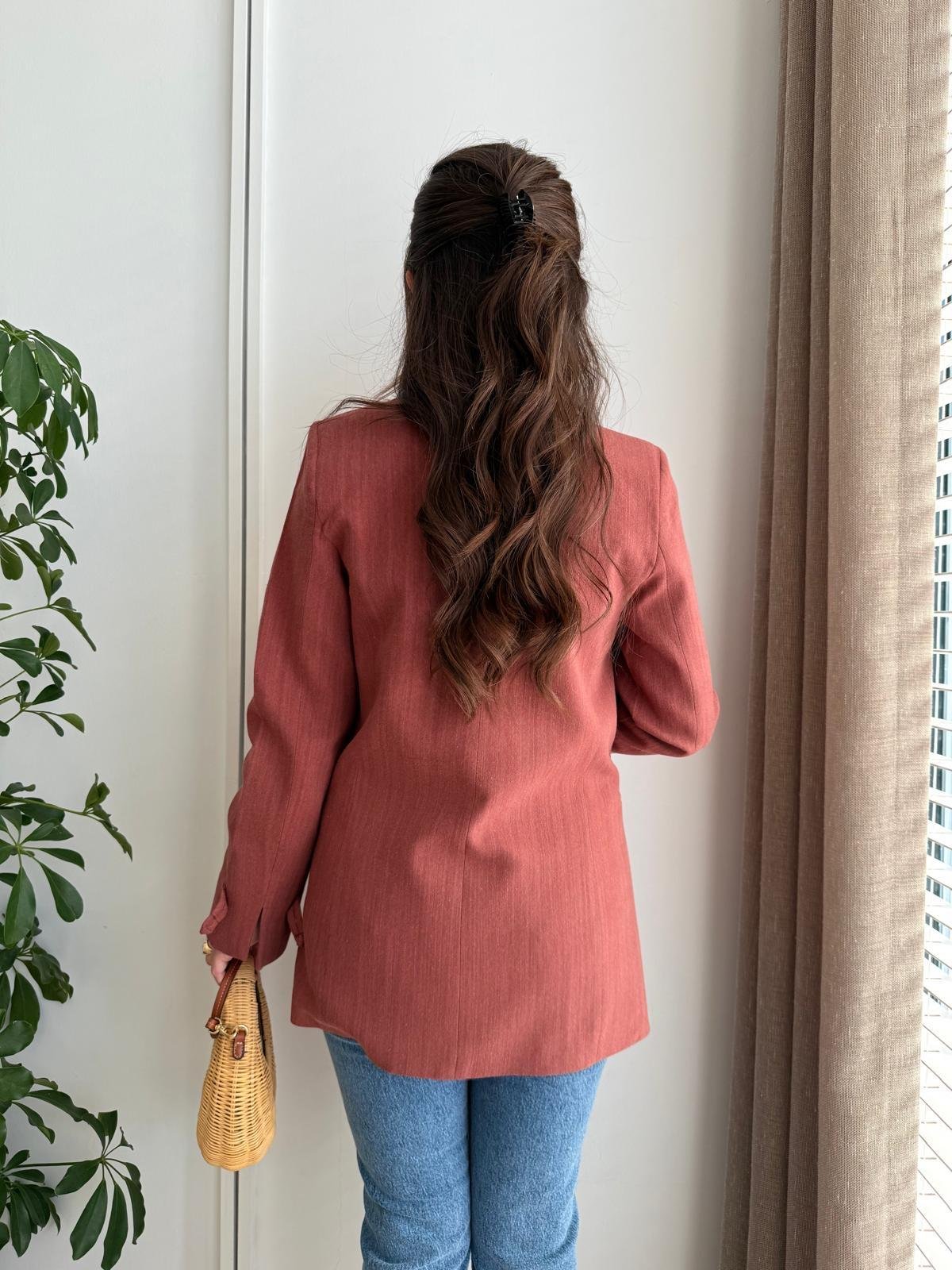 Kiremit Mendil Yaka Biyeli Blazer Ceket 7517