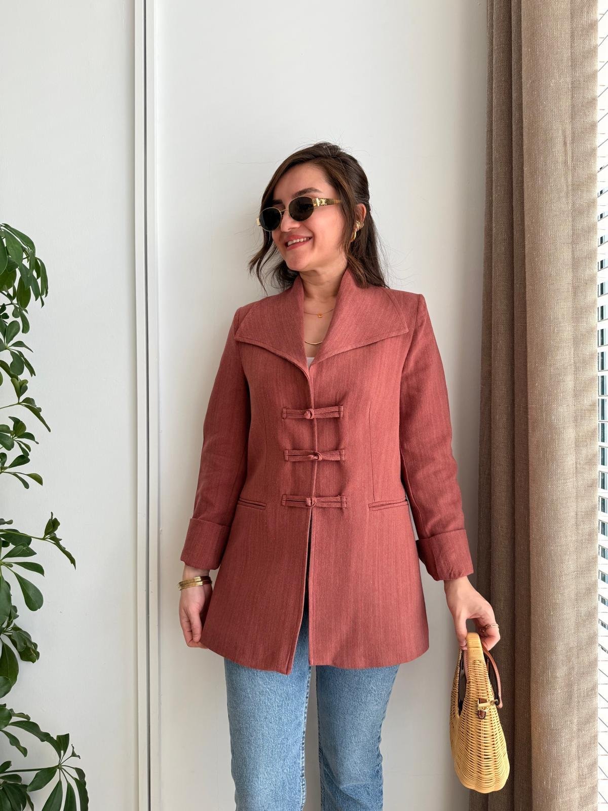 Kiremit Mendil Yaka Biyeli Blazer Ceket 7517