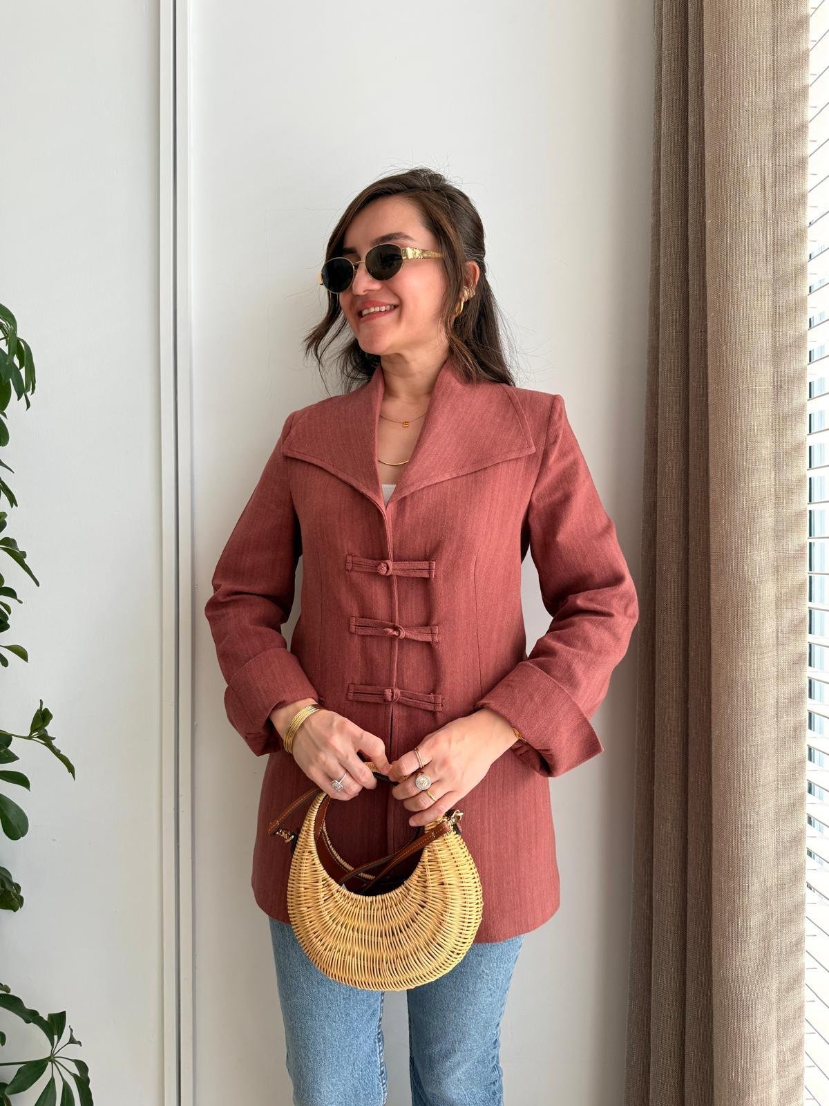 Kiremit Mendil Yaka Biyeli Blazer Ceket 7517