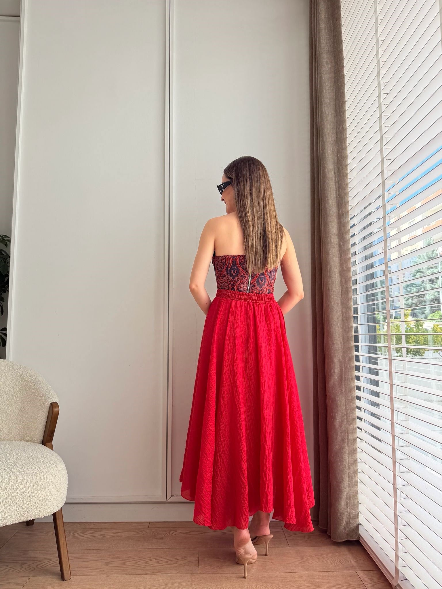 Kırmızı Asimetrik Kesim Astarlı Etek 261022