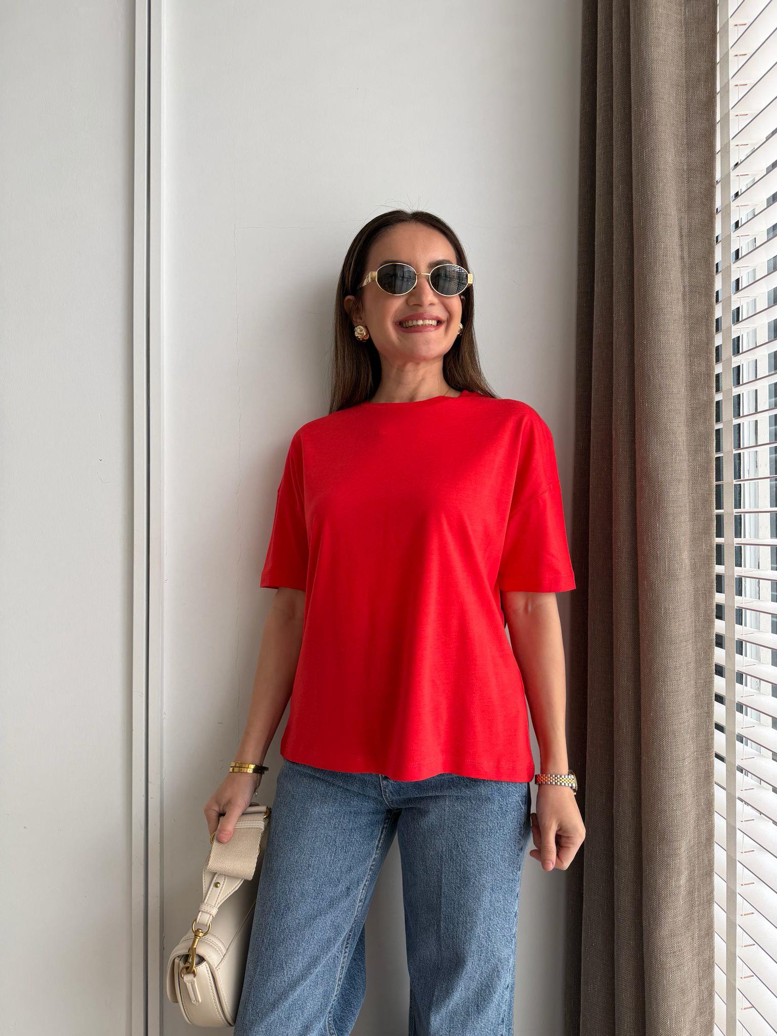 Kırmızı Bisiklet Yaka Basic Tshirt 3683