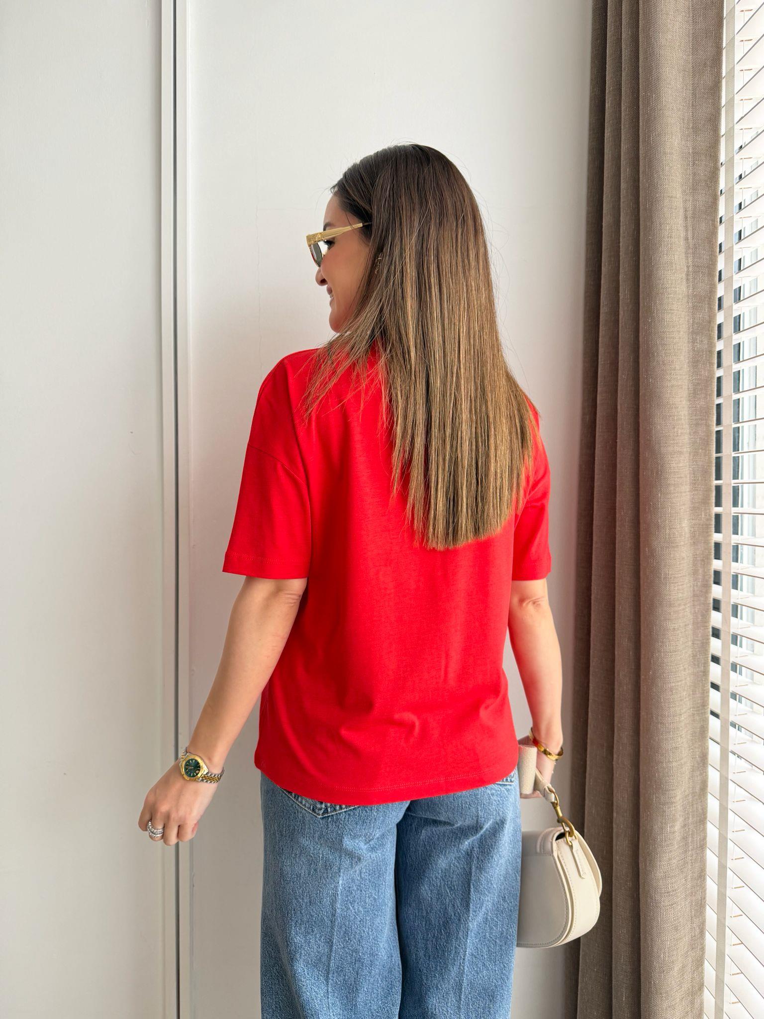 Kırmızı Bisiklet Yaka Basic Tshirt 3683