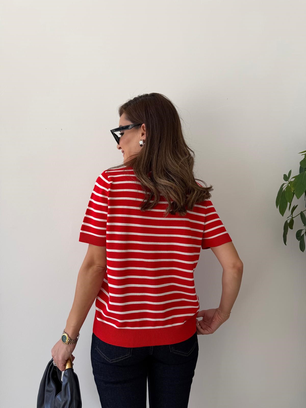 Kırmızı Çizgili Polo Yaka Triko Tshirt 5526