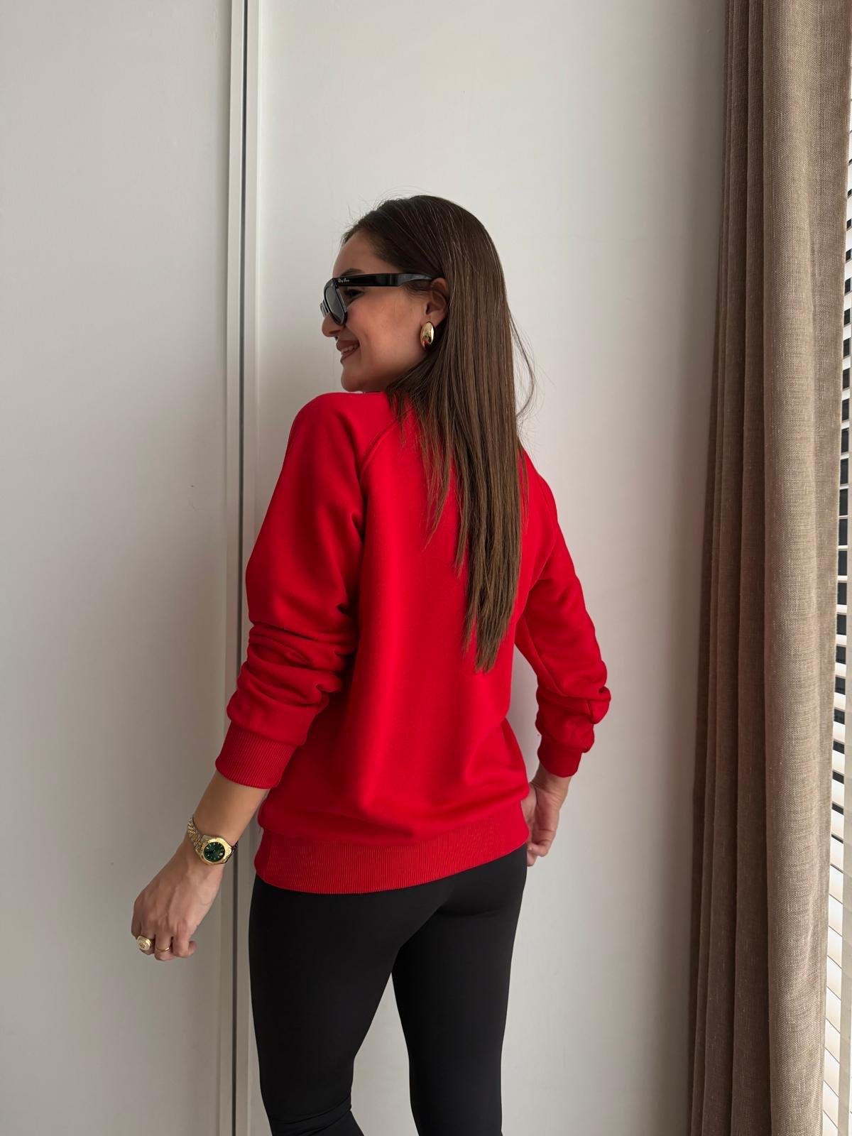 Kırmızı Orjinal Marka İki İplik Sweatshirt 1895