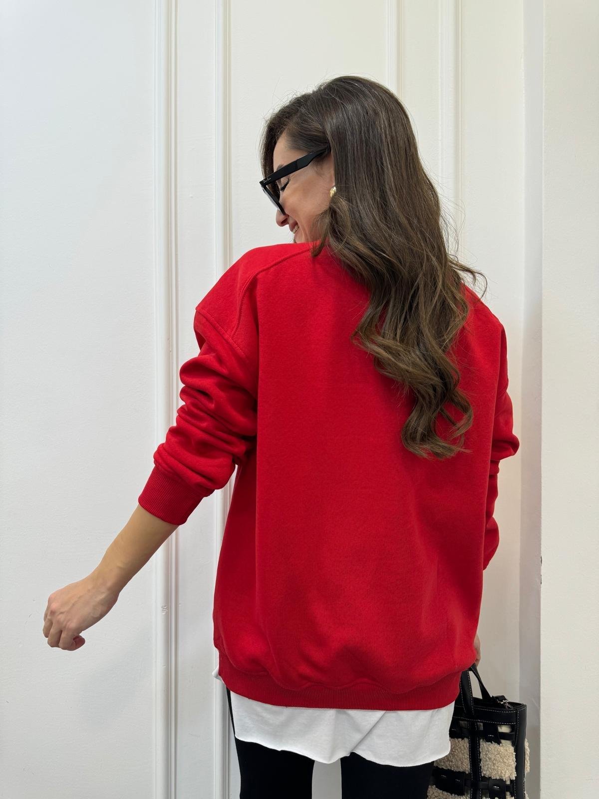 Kırmızı Oversize Bisiklet Yaka Sweatshırt 7912