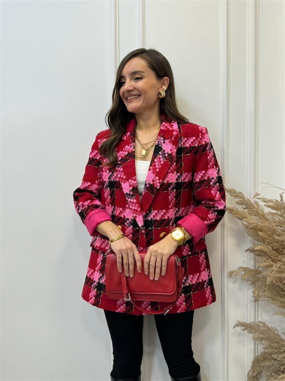 Kırmızı Pembe Ekose Blazer Ceket 2018