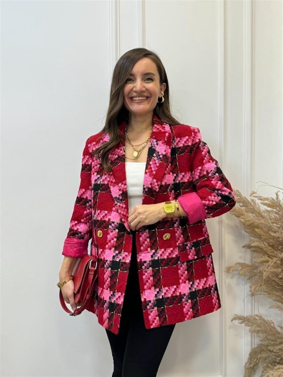 Kırmızı Pembe Ekose Blazer Ceket 2018