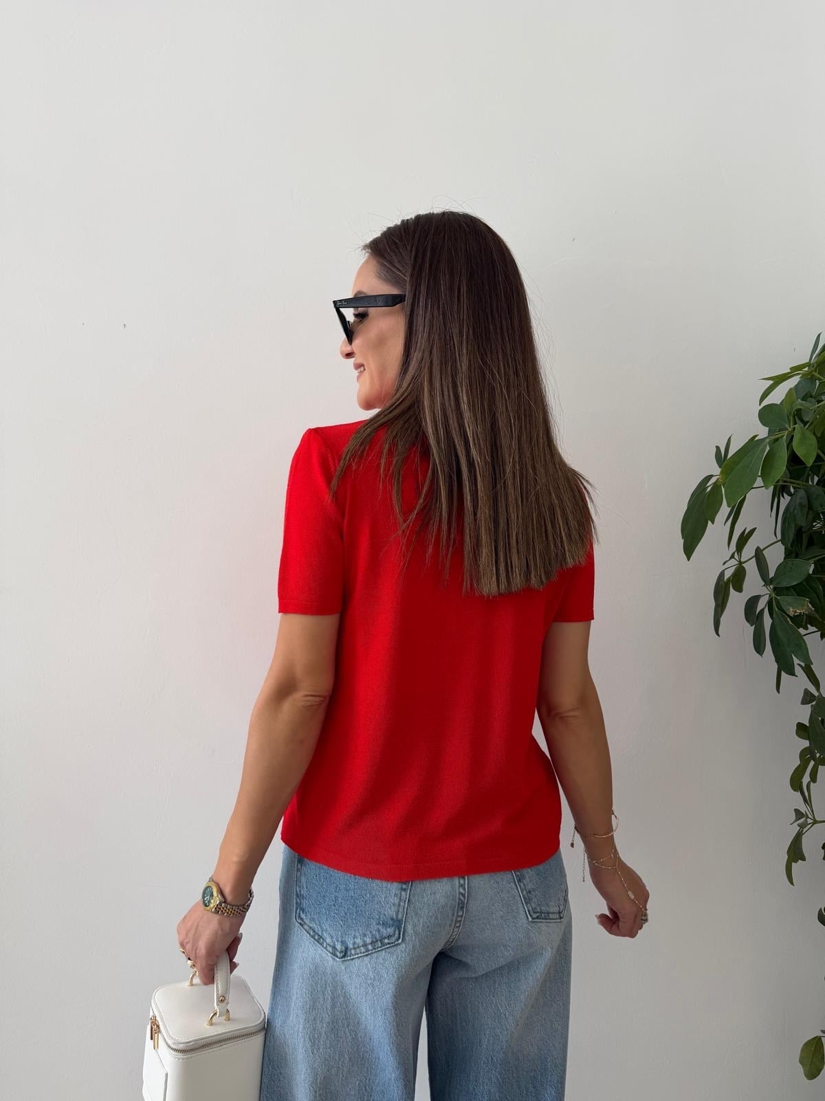 Kırmızı Polo Yaka Triko Hırka 5482