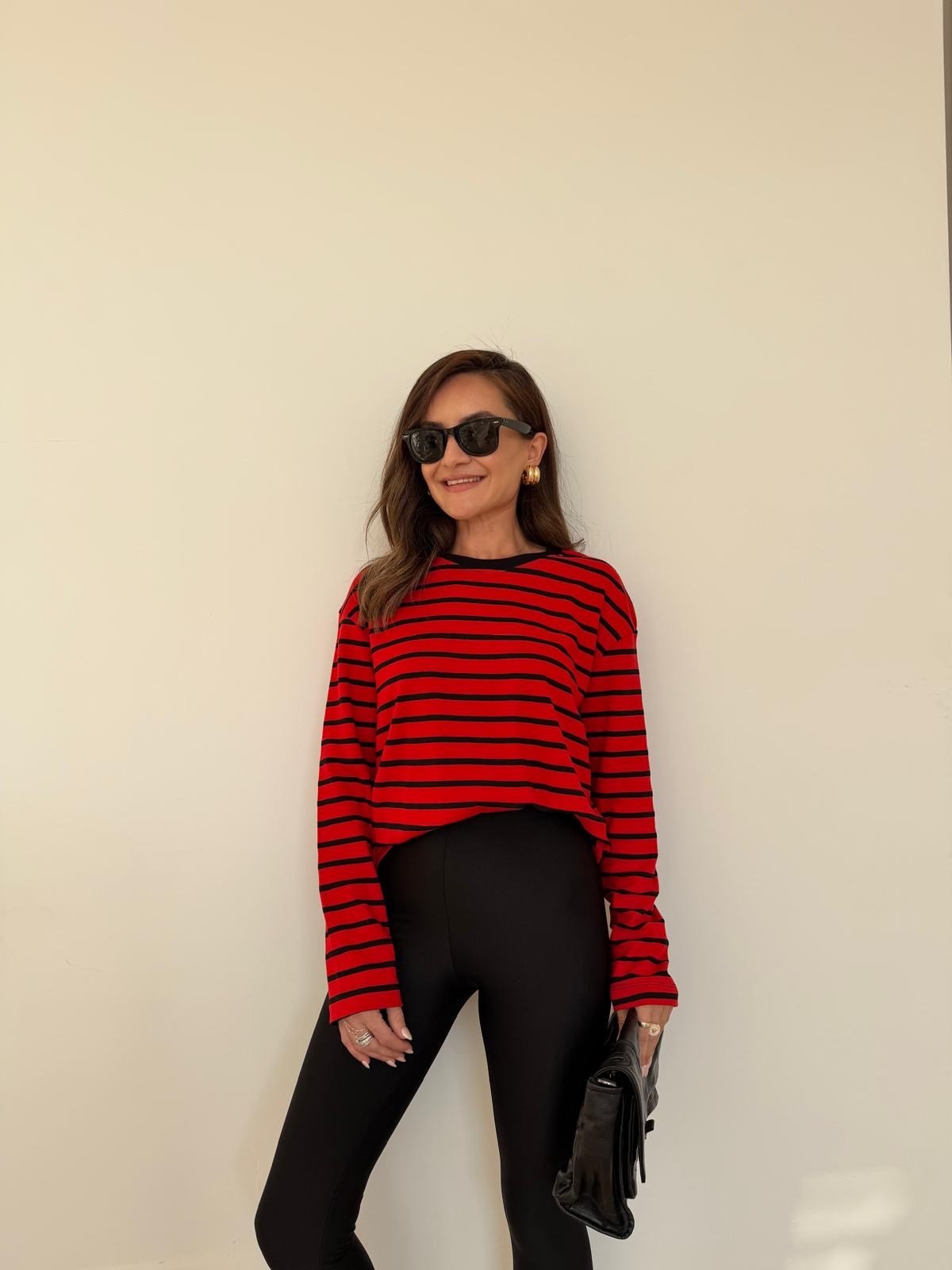 Kırmızı Siyah Çizgili Basic Sweatshirt 261147