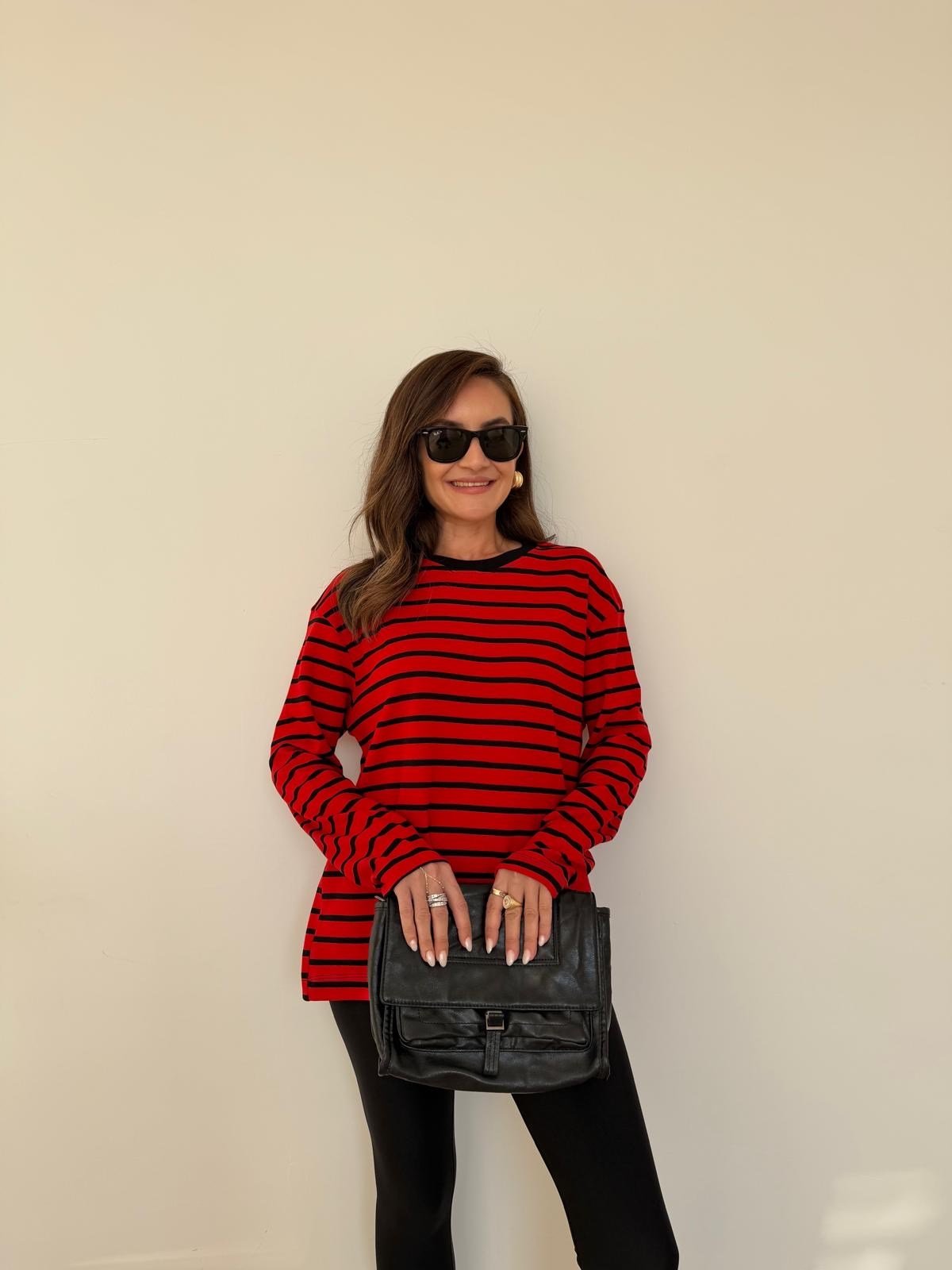 Kırmızı Siyah Çizgili Basic Sweatshirt 261147