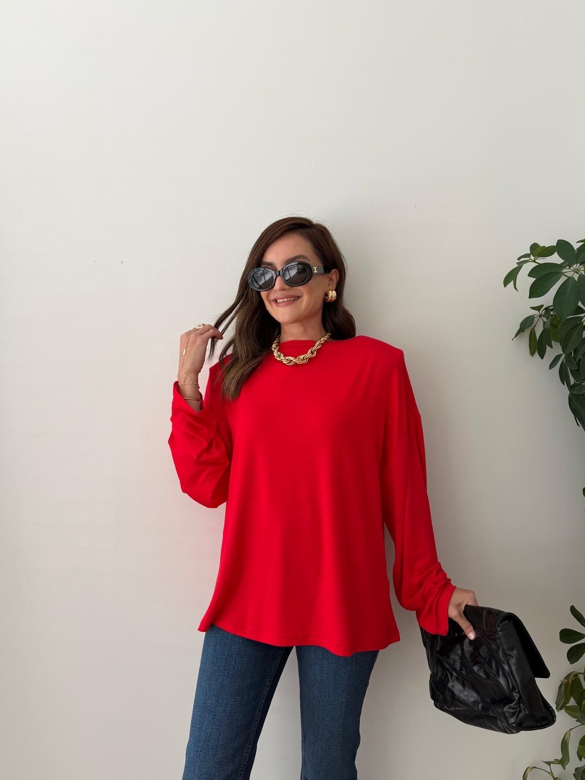 Kırmızı Vatkalı Bluz 1124