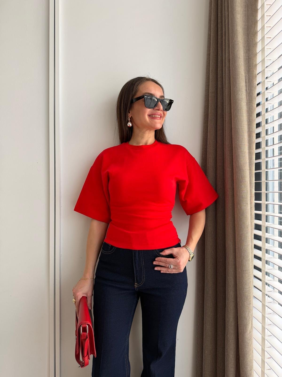 Kırmızı Yan Drapeli Tshirt 261003