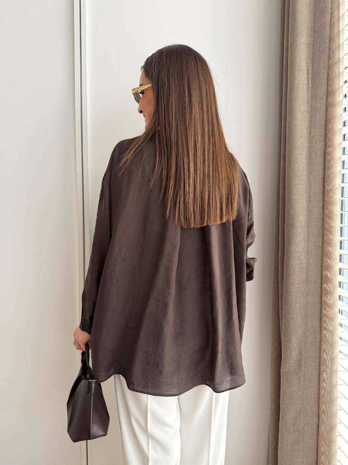 Koyu kahve Lüx Kalite Oversize Gömlek 4612