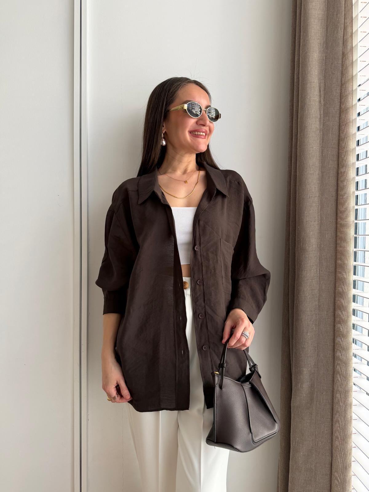 Koyu kahve Lüx Kalite Oversize Gömlek 4612