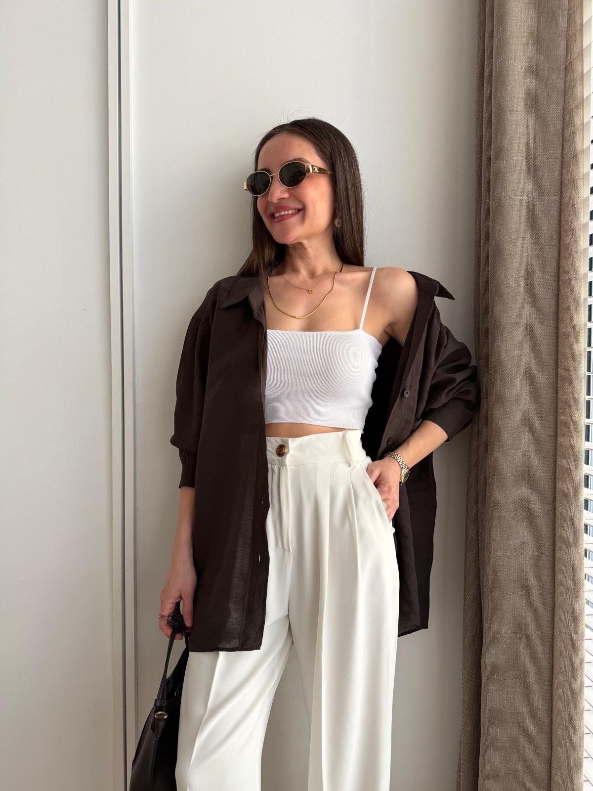 Koyu kahve Lüx Kalite Oversize Gömlek 4612