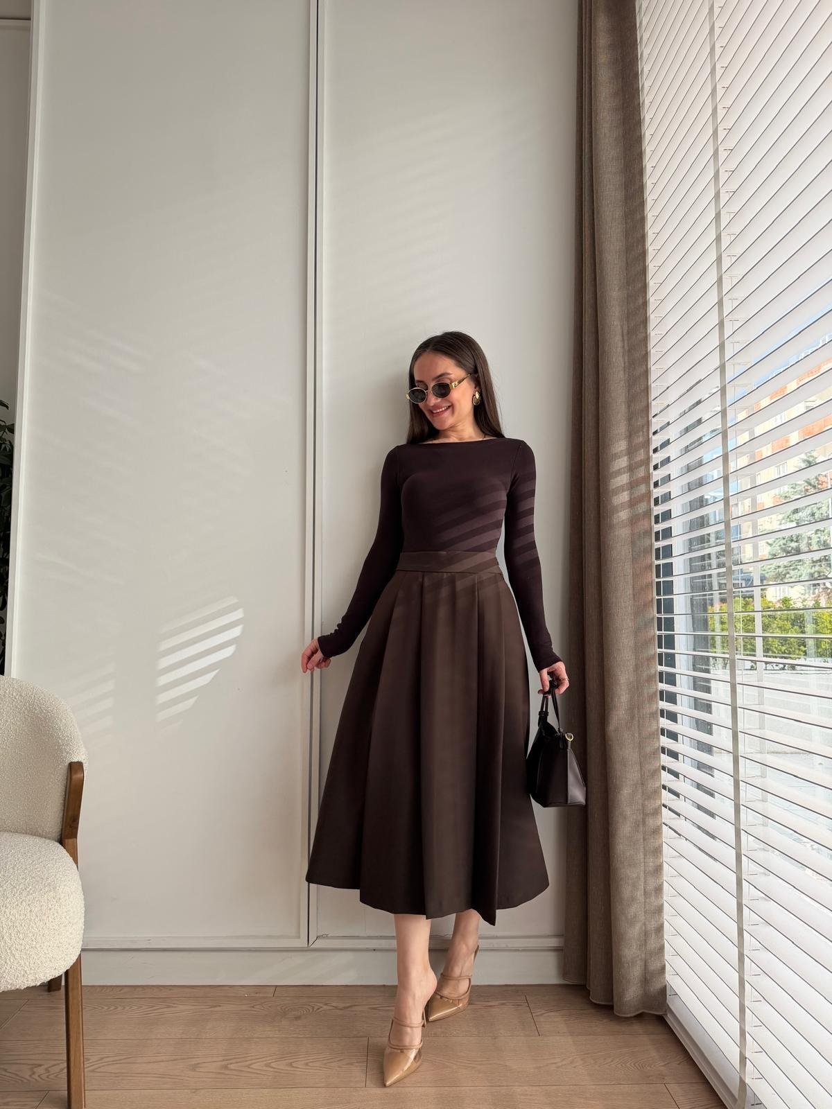 Koyu kahve Pile Detaylı Balon Etek 265143