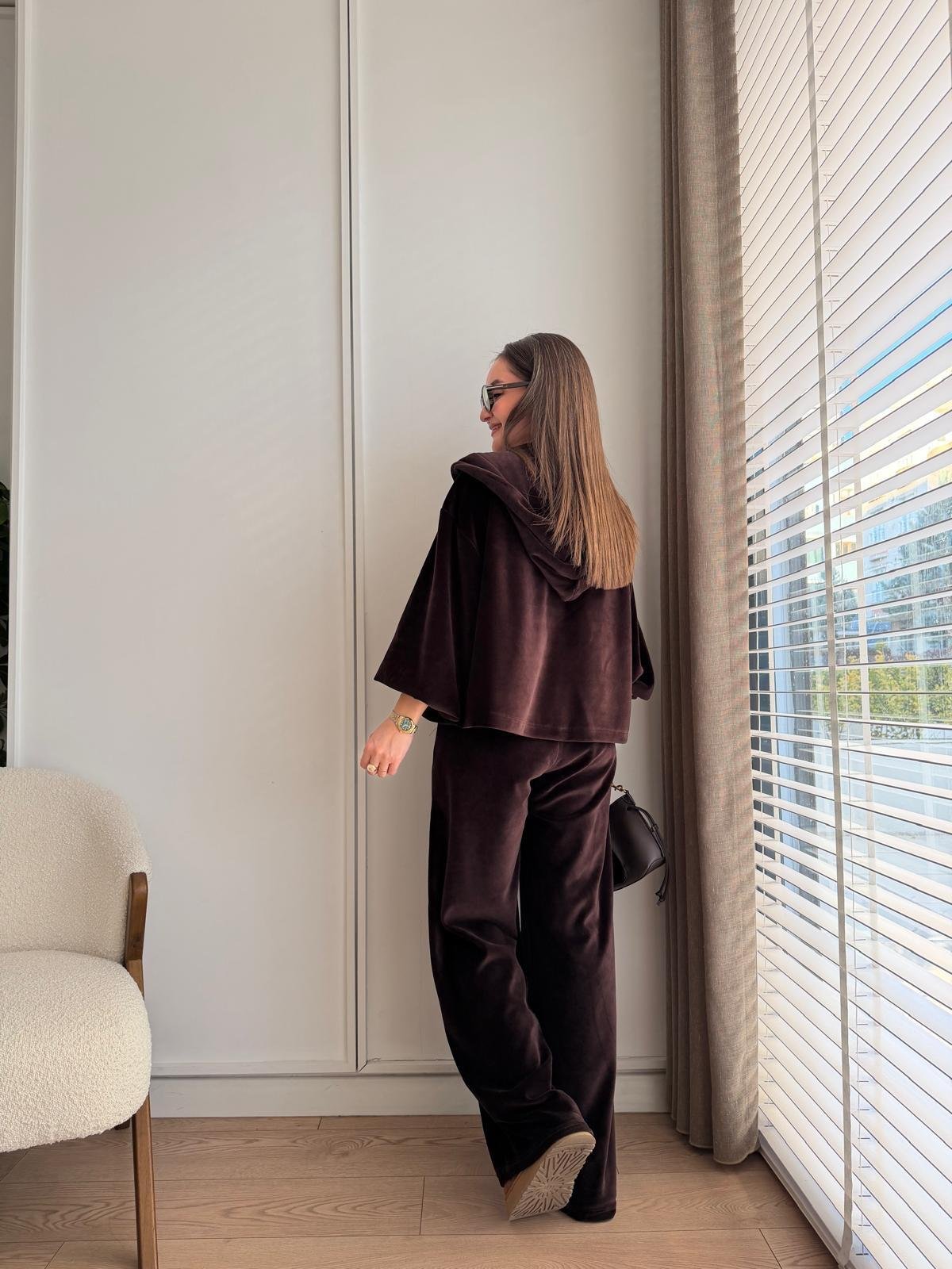 Koyu kahve Premium Seri Kadife Üçlü Takım 0097