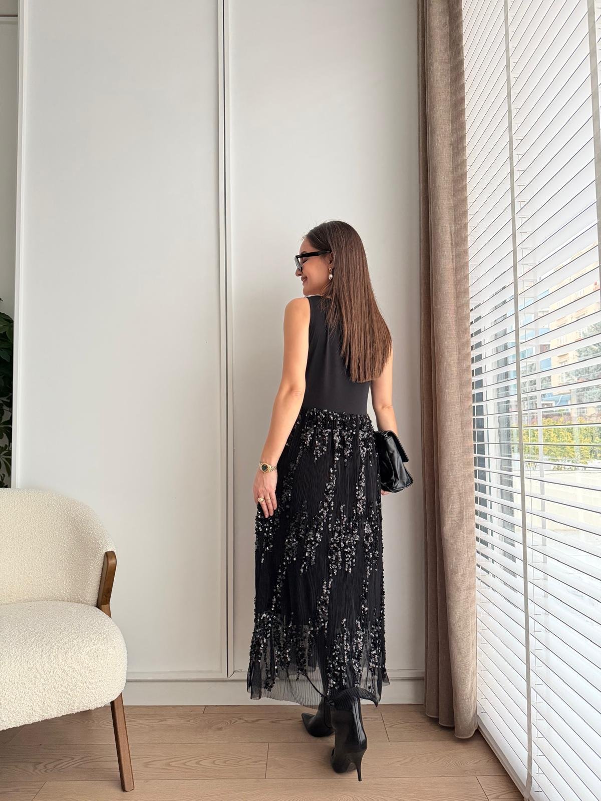 Koyu kahve Tasarım Payet Detaylı Elbise Kazak Takım 255348