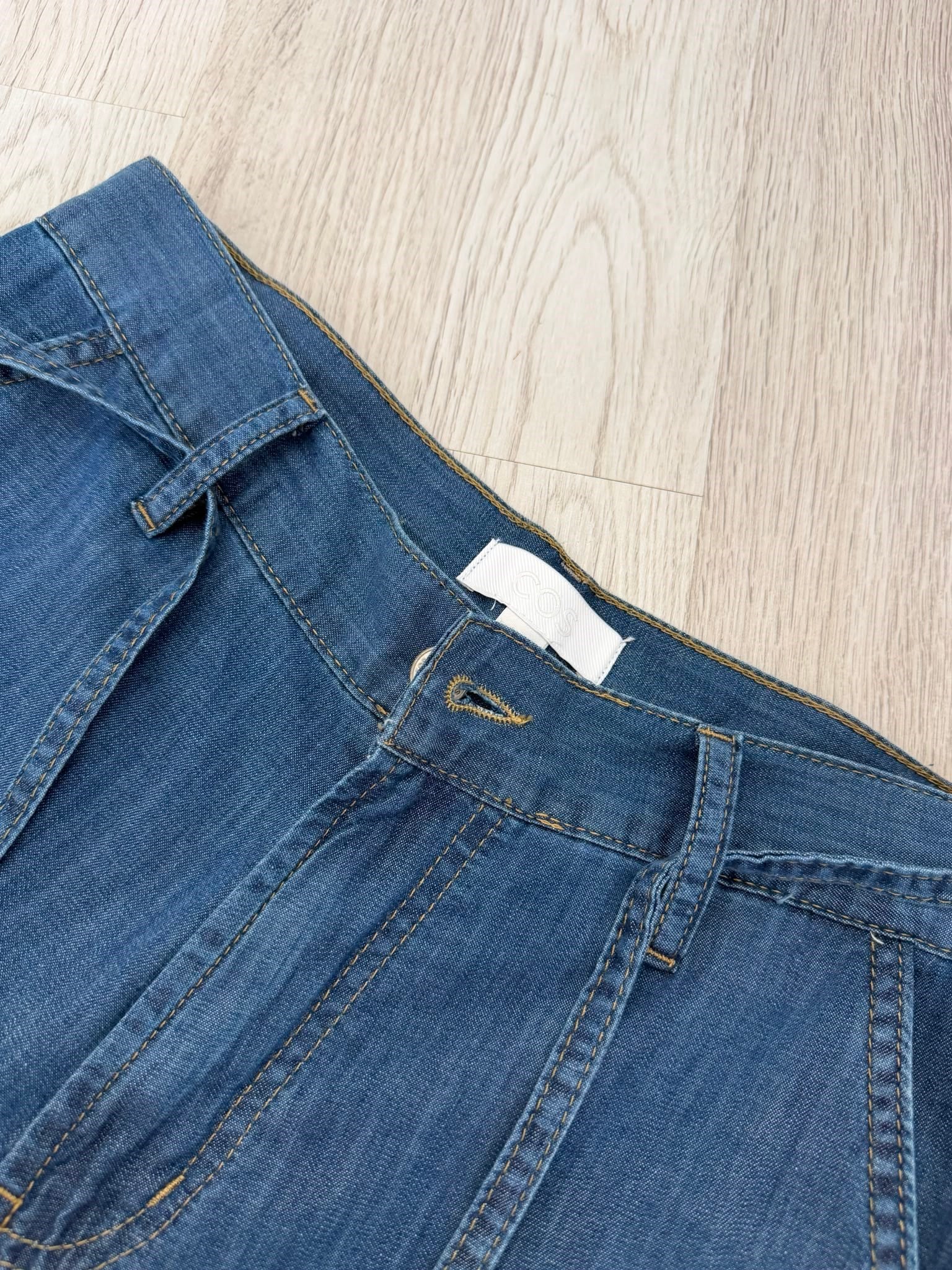 Koyu mavi Bel Bağcıklı Tensel Wide Leg Jean 3647