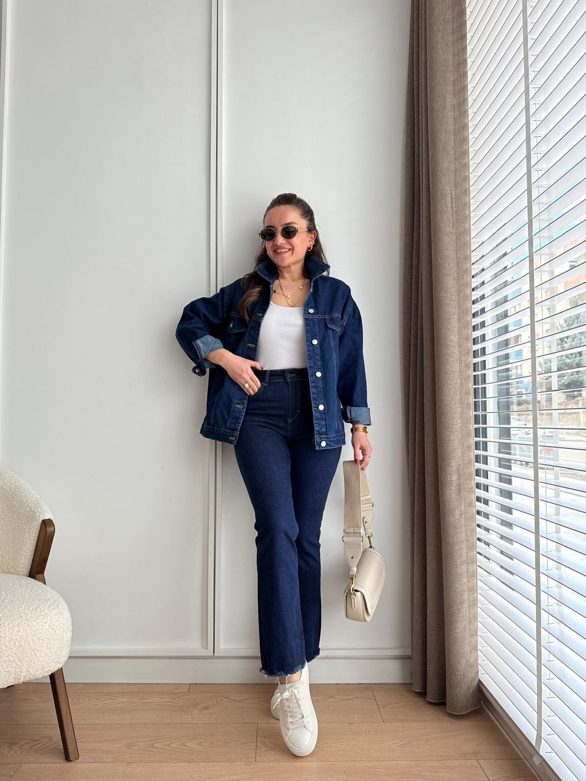 Koyu mavi Cepli Denim Ceket 5725