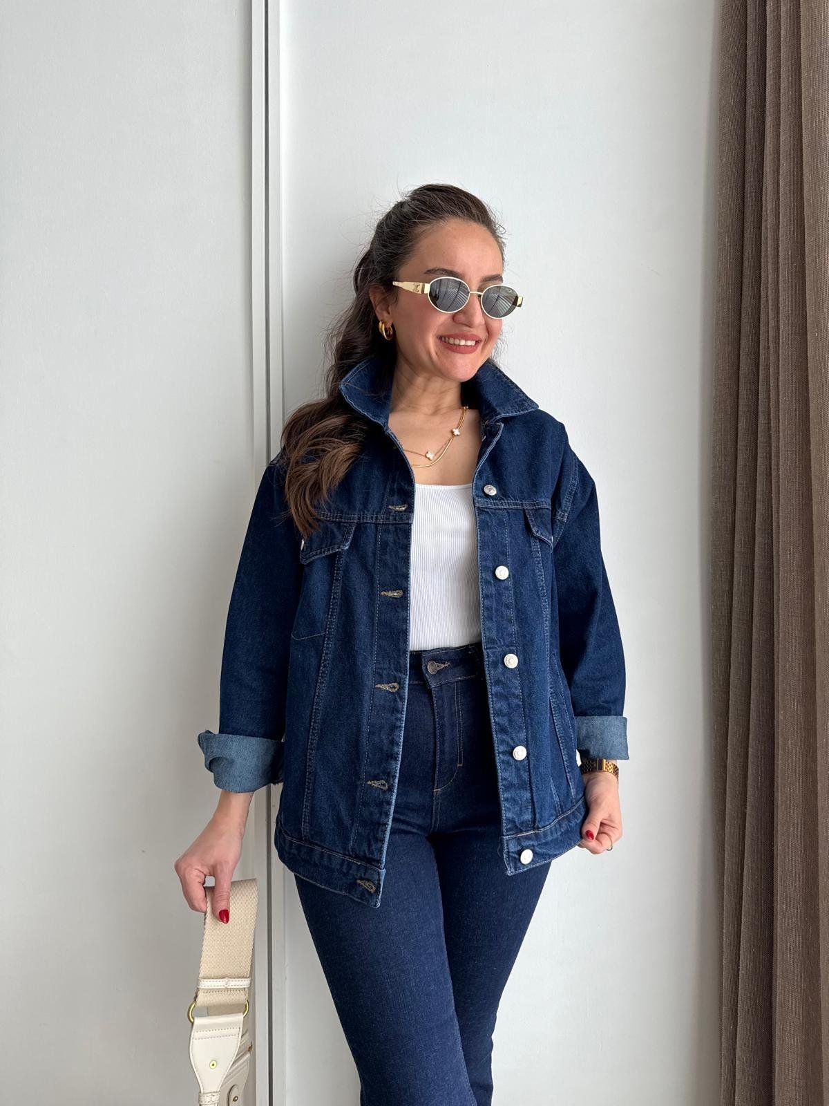 Koyu mavi Cepli Denim Ceket 5725