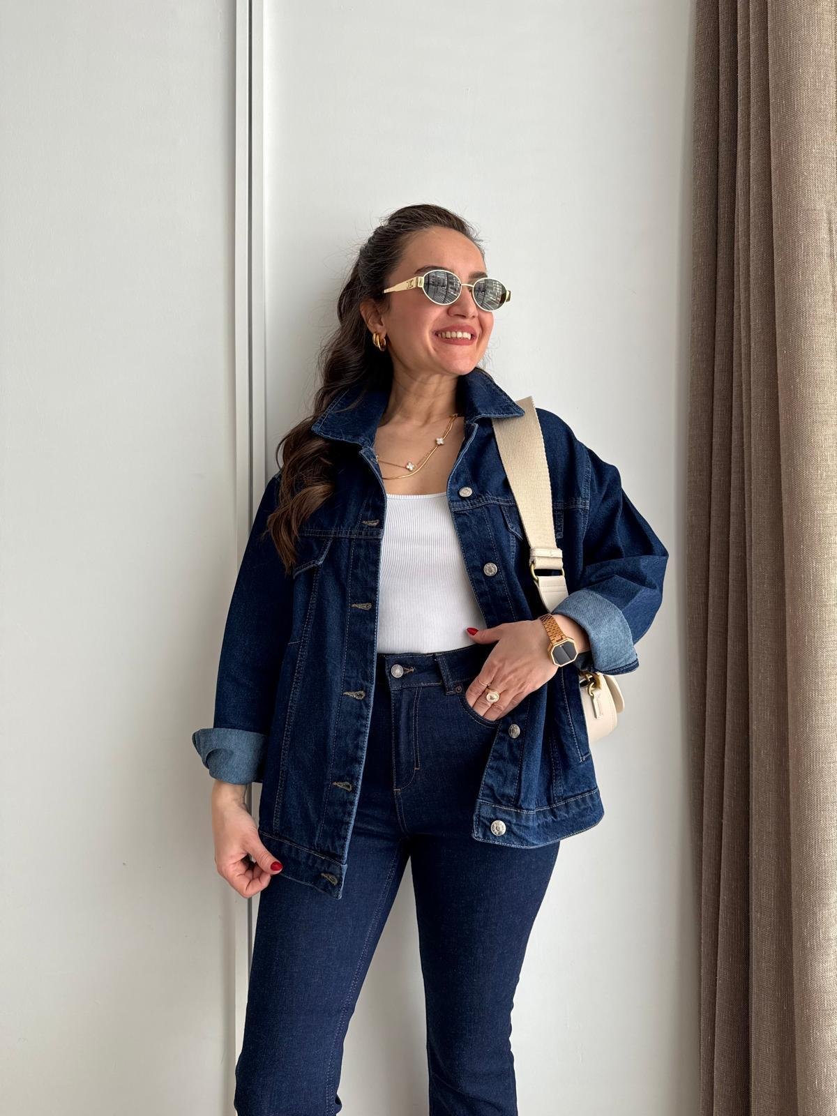 Koyu mavi Cepli Denim Ceket 5725