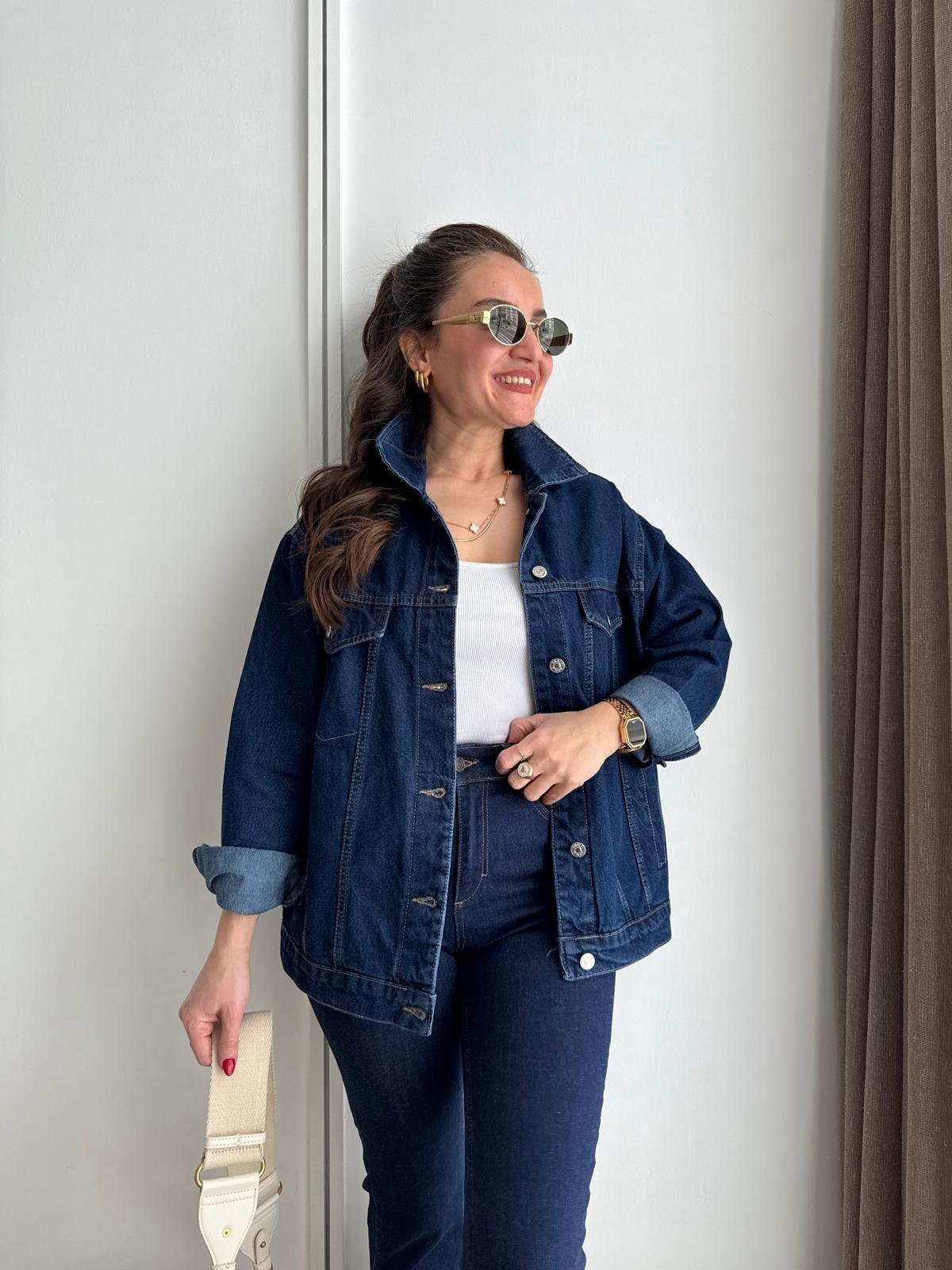 Koyu mavi Cepli Denim Ceket 5725