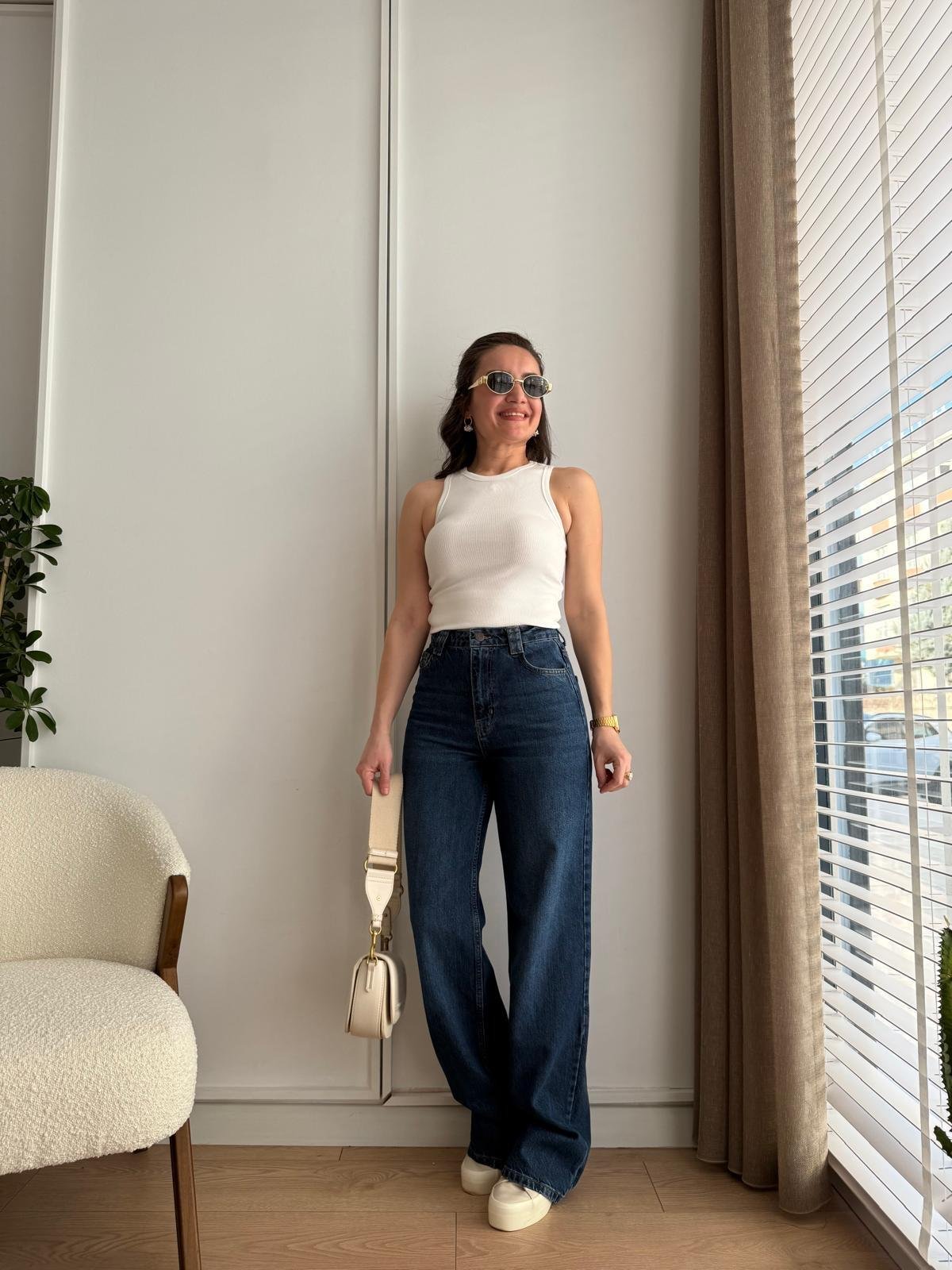 Koyu mavi Premıum Geniş Paça Jean 7714